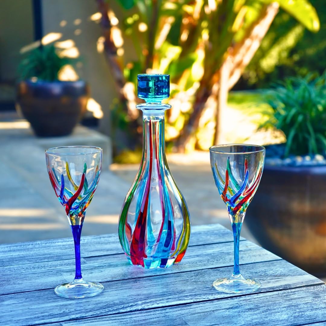 Premium Italian Hand Blown Wine Glasses - Trix Collection Set of 2 (8 oz) - Elegant Stemware for Red & White Wine - Murano Style Glassware Made in Italy - Perfect for Dinner Parties, Wine Tasting & Romantic Evenings