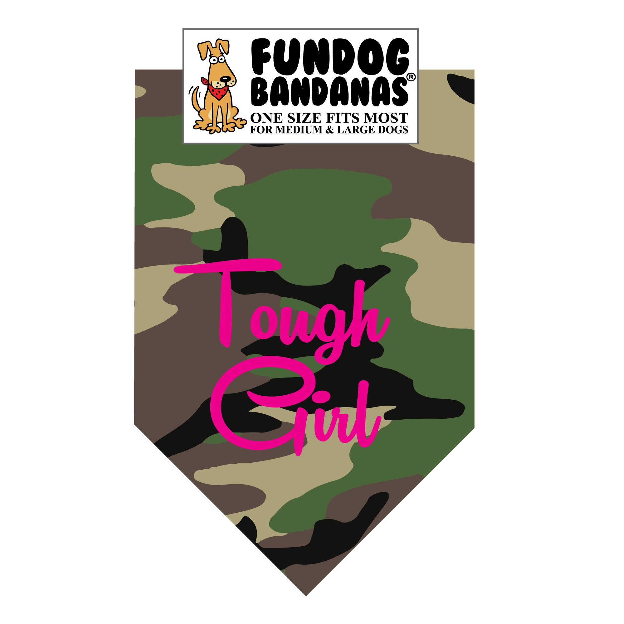 Tough Girl Dog Bandana - Adjustable One Size Fits Most Medium & Large Dogs - Green Camouflage Pattern - Perfect for Outdoor Adventures & Pet Fashion