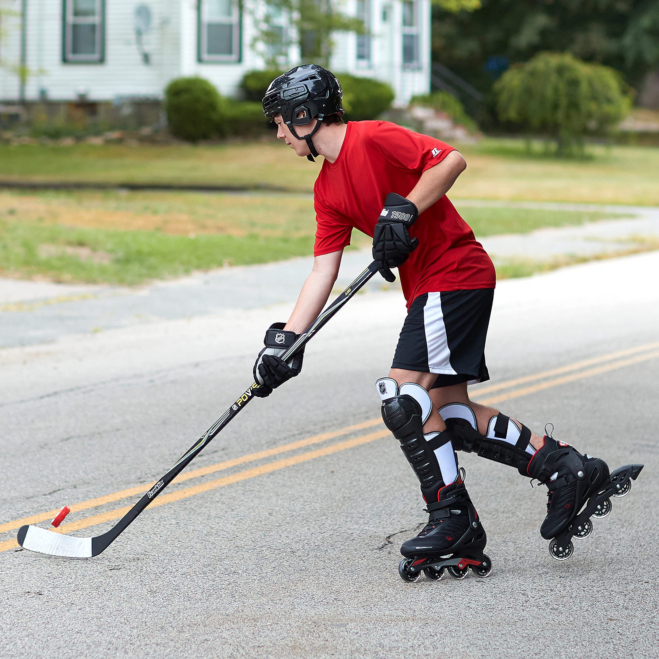 Franklin Sports Power X Junior Street Hockey Sticks - Youth Hockey Sticks for Outdoor Play - Right & Left Handed Kids Hockey Sticks - Wood & Fiberglass Composite Shaft - One-Piece Design - 58
