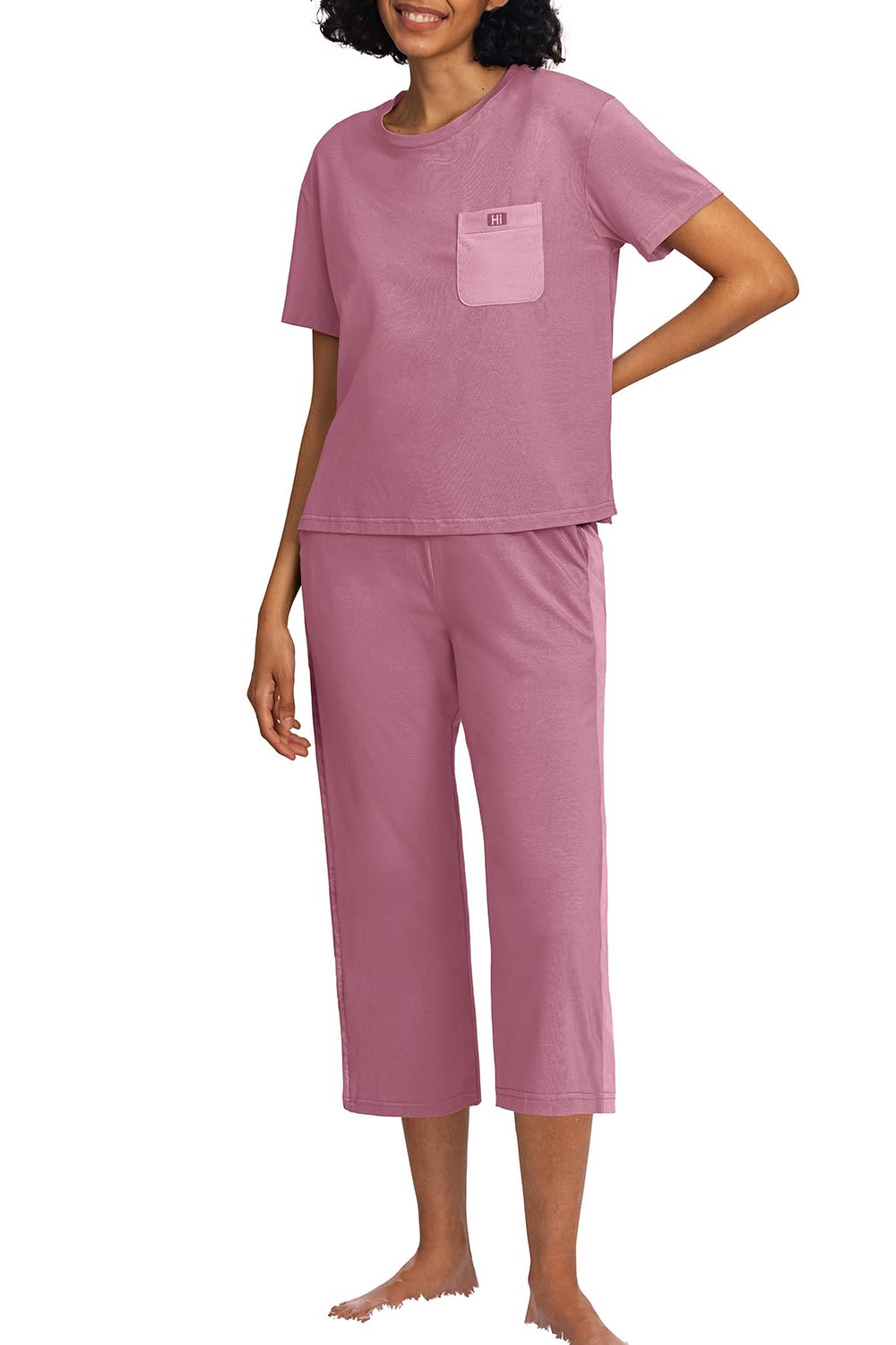 HiMONE Women's Bamboo Viscose Pajama Set - Soft & Cooling Lounge Wear with Capri Pants | Perfect for Sleepwear, Relaxing at Home, and Summer Nights