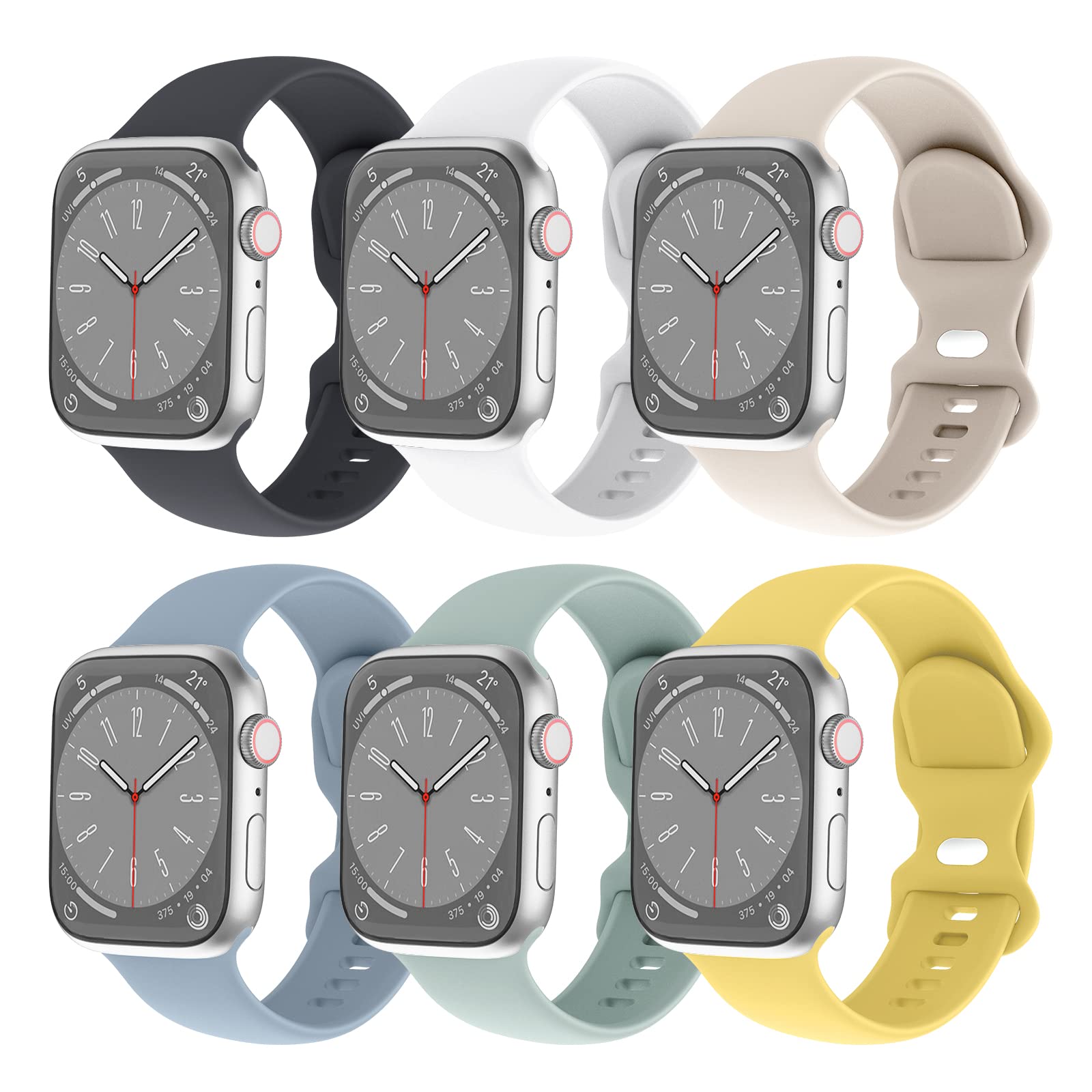 6 Pack Soft Silicone Sport Bands Compatible with Apple Watch Series SE/Ultra/8/7/6/5/4/3/2/1 - 38mm 40mm 41mm 42mm 44mm 45mm 49mm Waterproof Replacement Strap for Men & Women - Perfect for Gym, Running, Swimming & Daily Wear