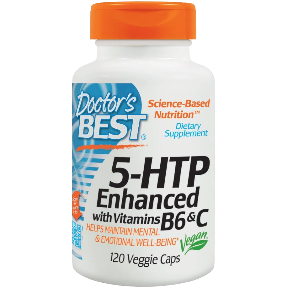 Doctor's Best 5-HTP Supplement with Vitamin B6 & C - 120 Vegan Capsules for Stress Relief, Mood Support & Better Sleep