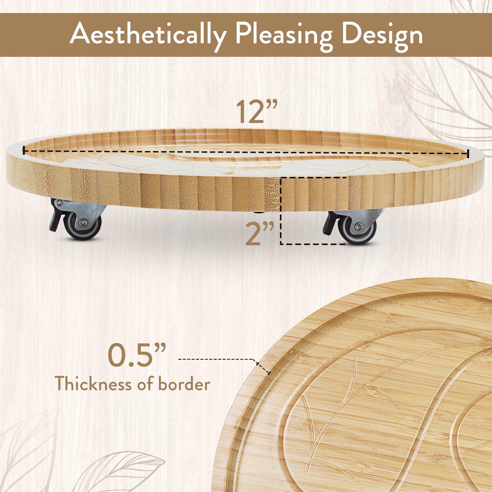 Hearth & Hunter Bamboo Rolling Plant Caddy with Wheels - 12