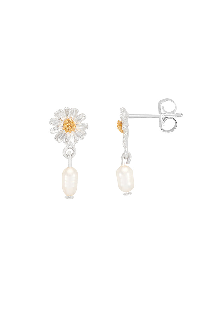 Wildflower Pearl Drop Stud Earrings - Elegant Floral Pearl Dangle Earrings for Women - Perfect for Weddings, Parties & Everyday Wear