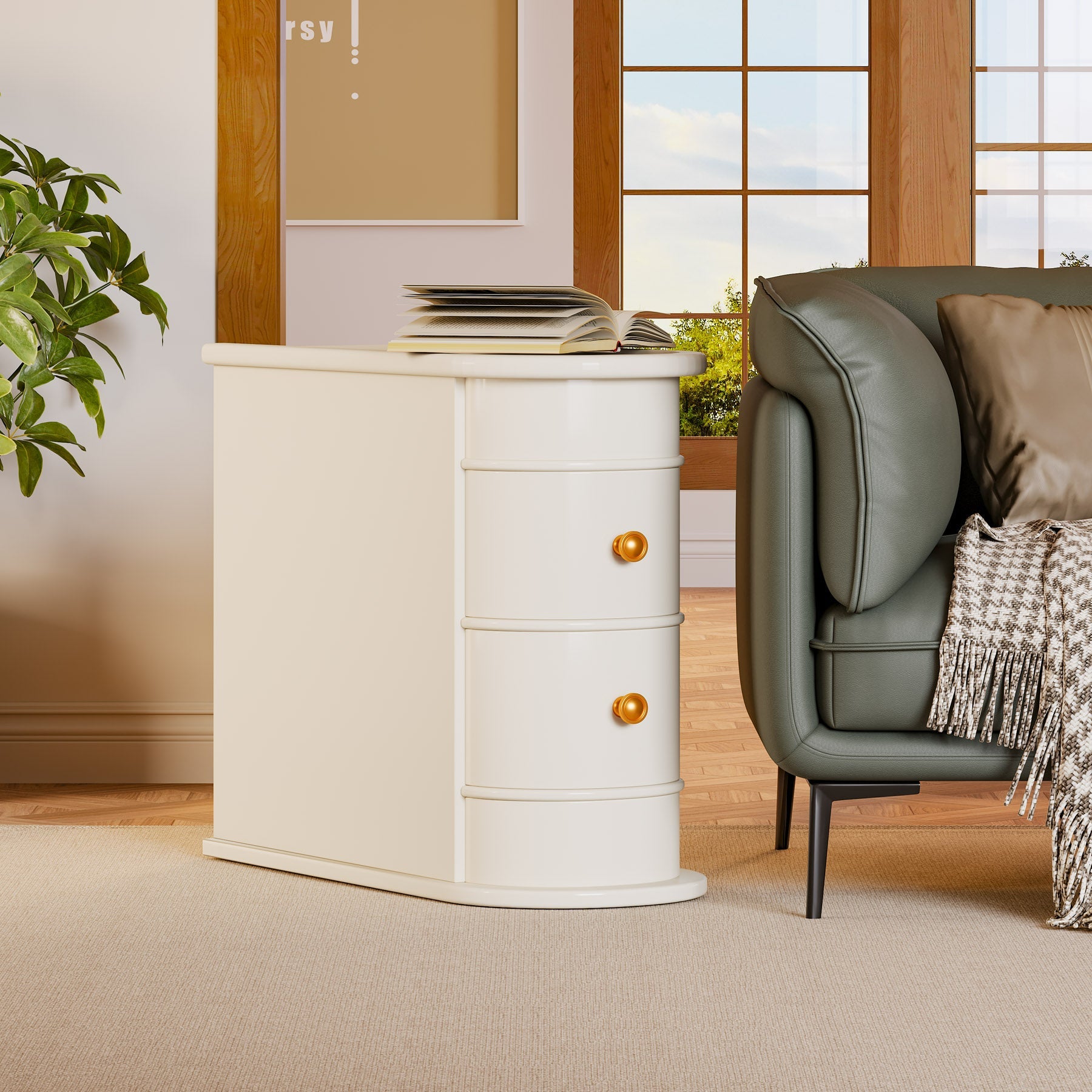 Modern Wooden Tall End Table with 2 Drawers - Narrow Nightstand for Bedroom, Living Room & Small Spaces - Perfect for Lamps, Books & Bedside Storage