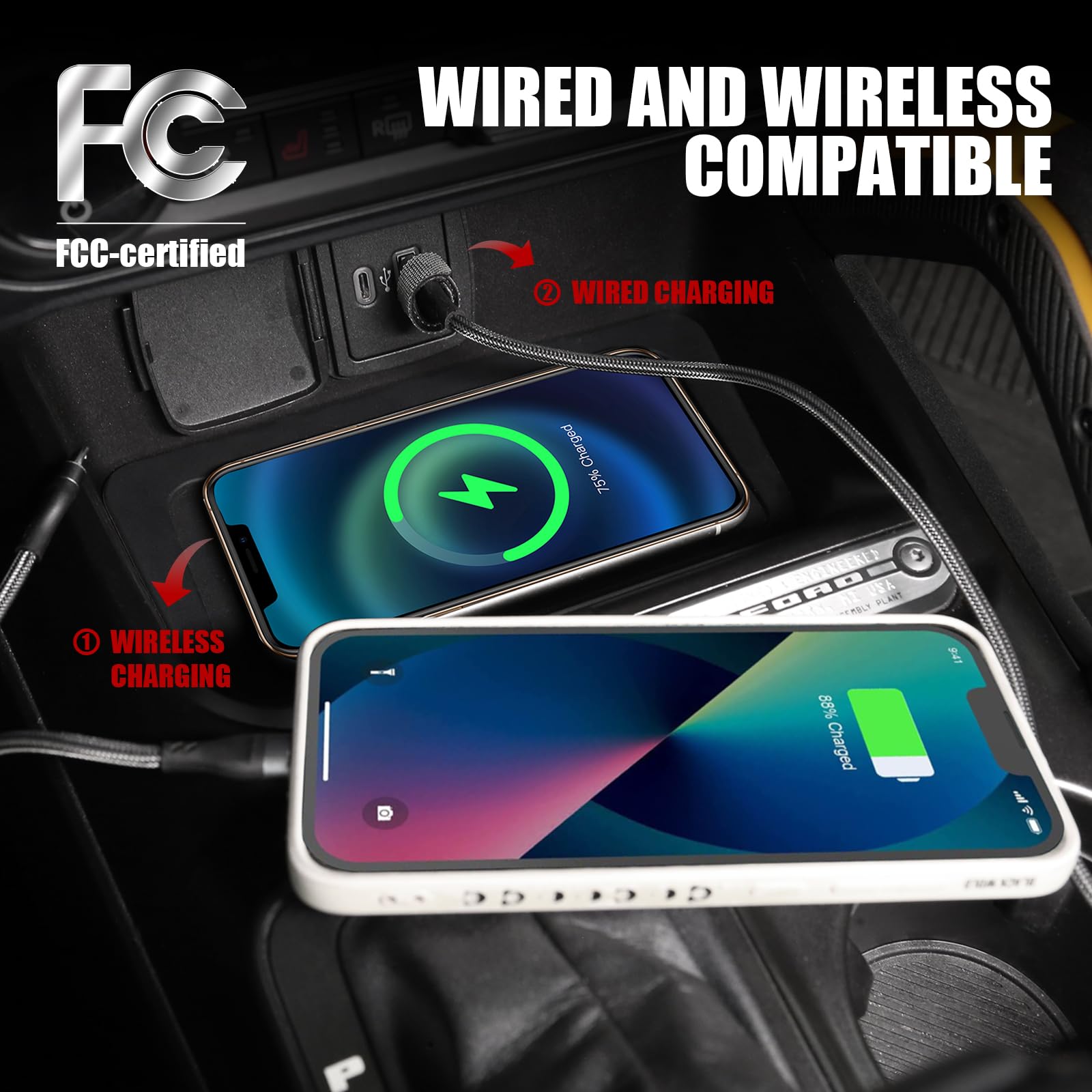 Mabett 15W Wireless Charging Pad with Cooling Fan for Ford Bronco 2021-2024 | Fast Qi Charger for 2/4 Door Models | Perfect for Road Trips & Daily Commutes