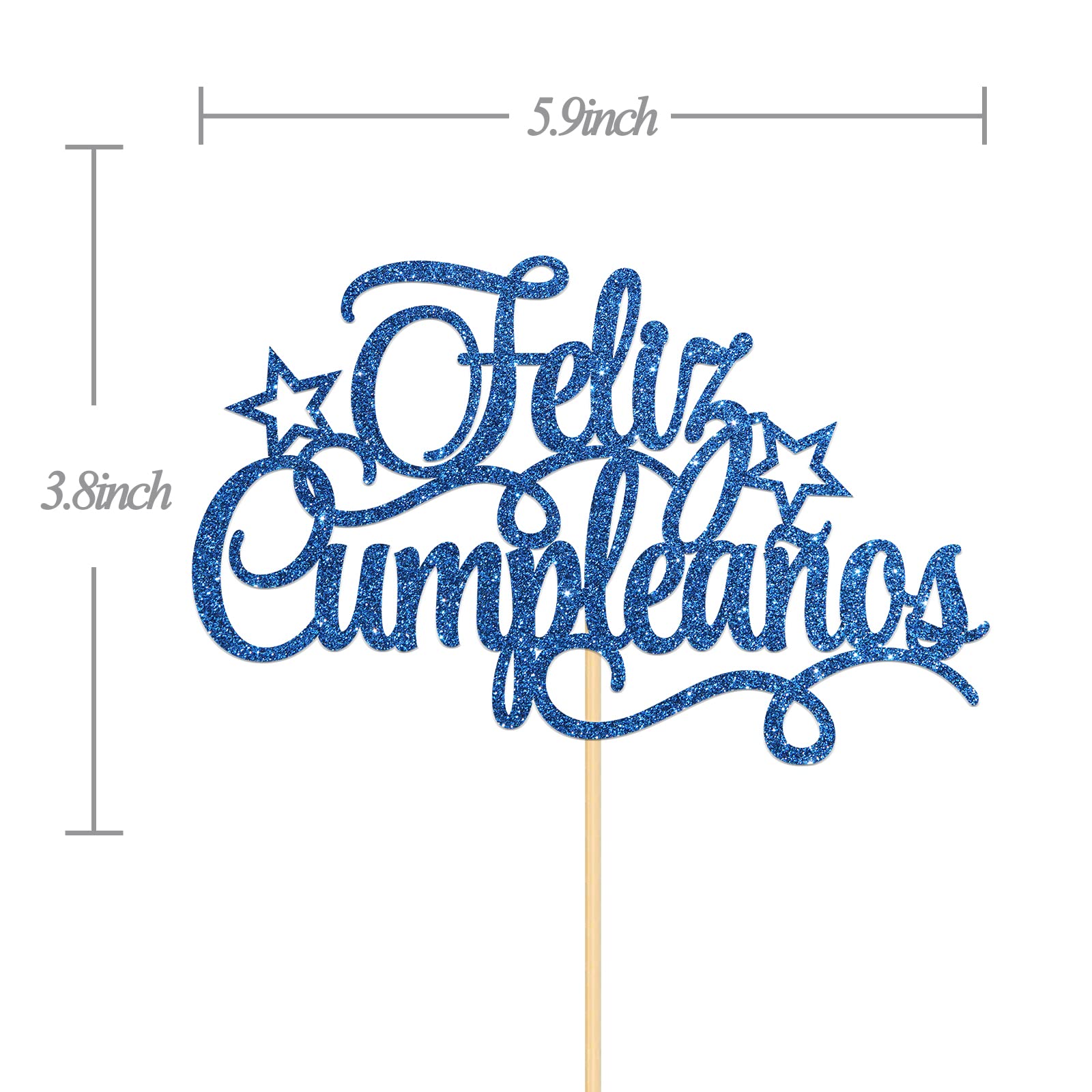 Feliz Cumpleaños Cake Topper - Spanish Happy Birthday Party Decorations with Blue Glitter | Fiesta Theme Cake Topper for Birthday Celebrations, Baby Showers & Special Events