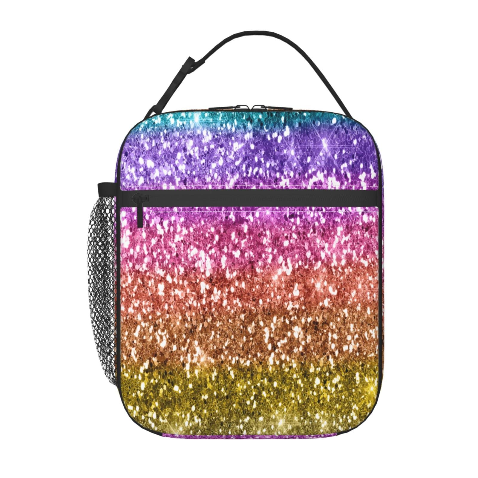 Insulated Lunch Bag for Women & Men - Portable Cooler Lunch Box for School, Office, Picnic & Travel - Rainbow Glitter Texture (Ideal for Students, Teens & Professionals)