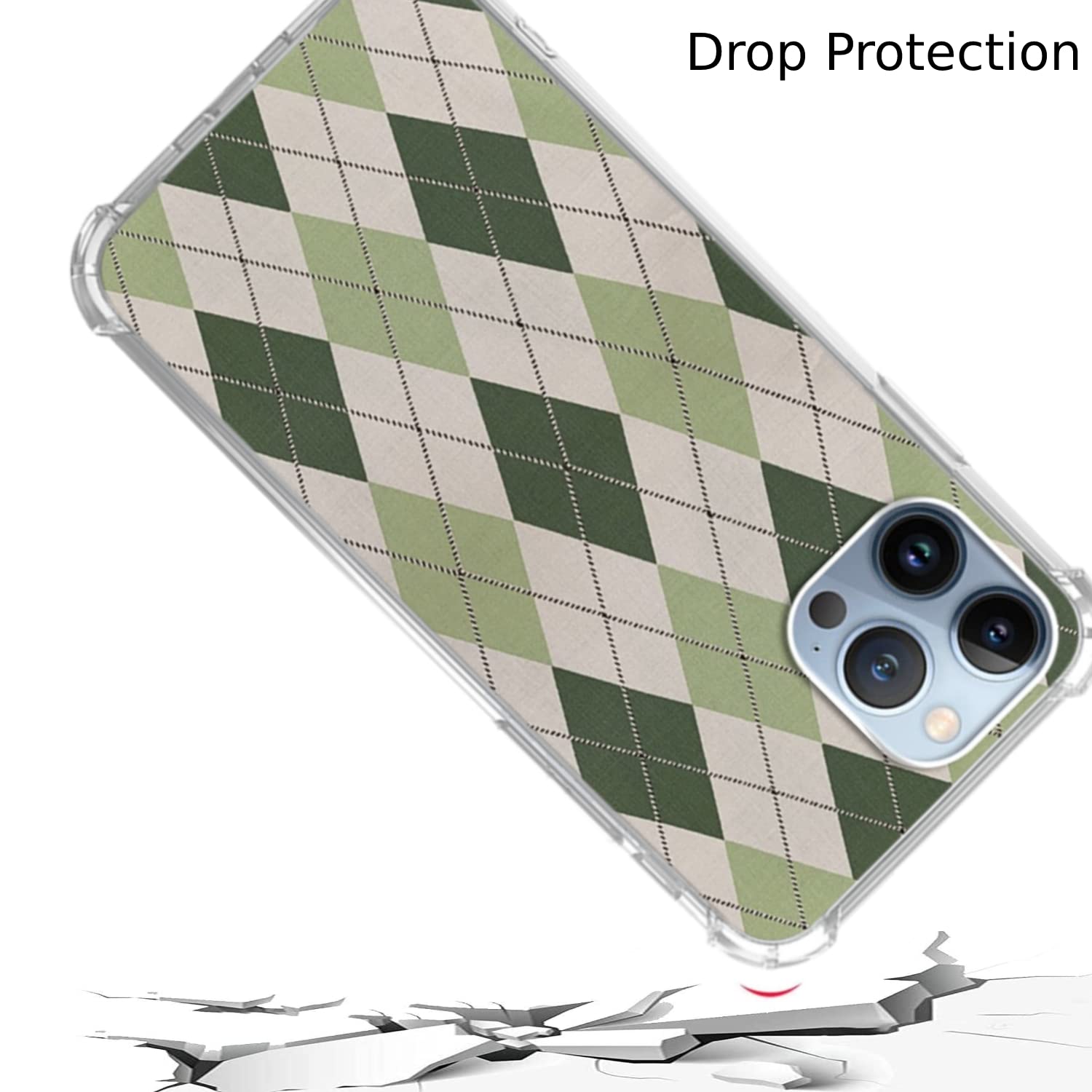 Sage Green Argyle iPhone 13 Pro Max Case - Trendy TPU Bumper Phone Cover for Women & Men | Durable Protection with Unique Diamond Pattern Design | Perfect for Daily Use, Work, and Travel