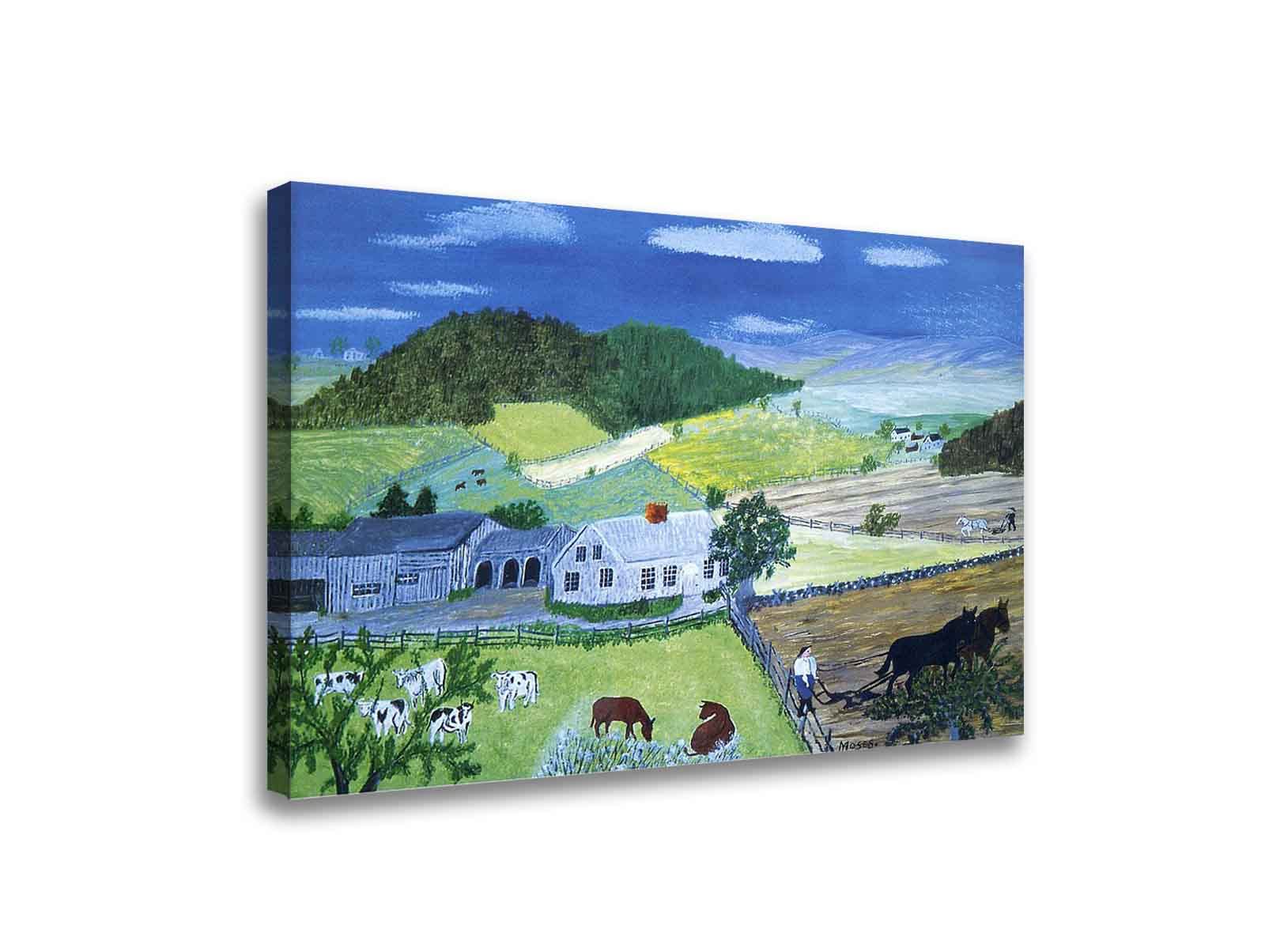 Grandma Moses Farm Life Vintage Canvas Wall Art - Framed Ready to Hang (35x47 inch) - Rustic Bedroom Decor, Bathroom Wall Pictures, Countryside Home Decor for Living Room & Office