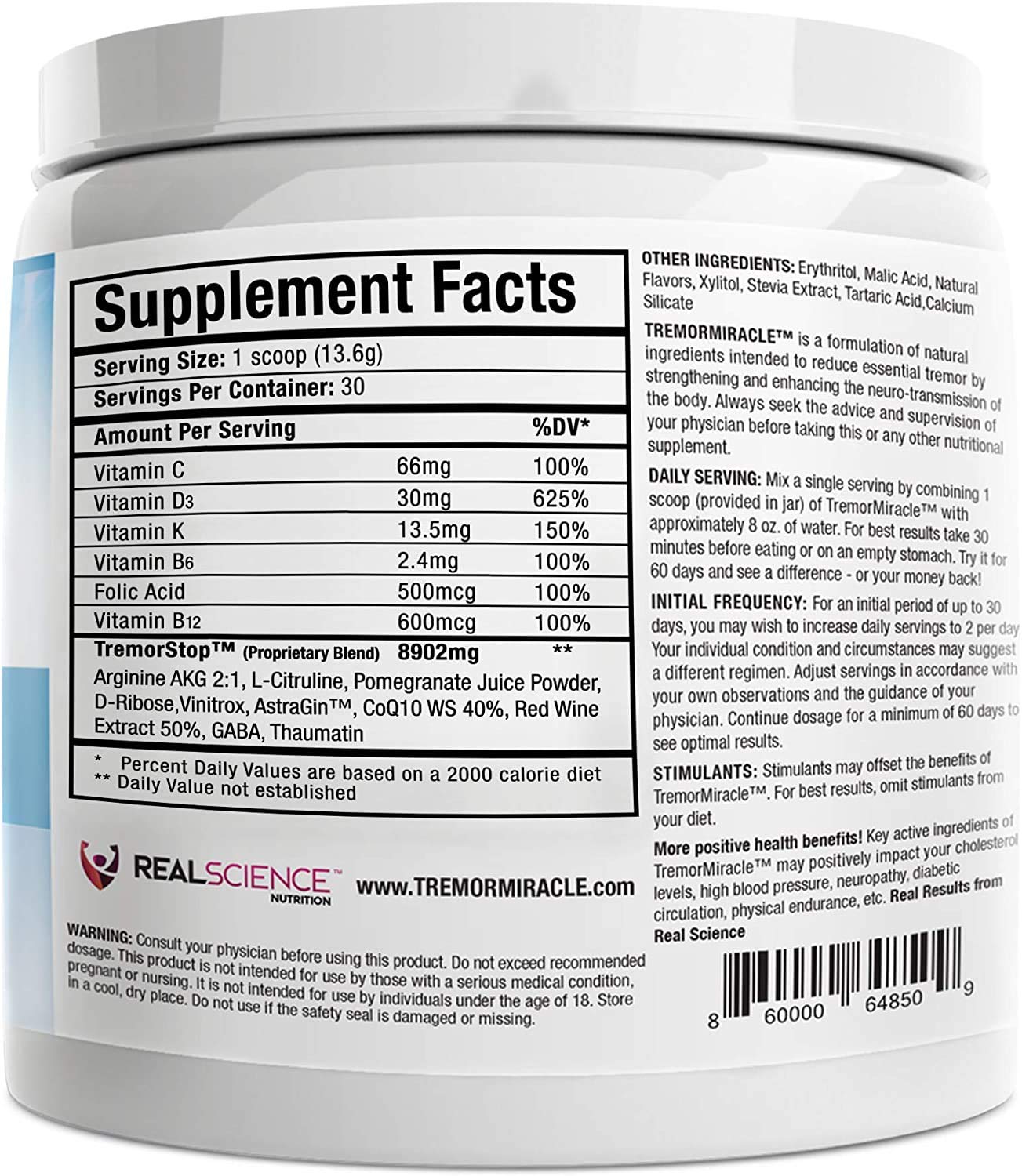 Tremor Miracle - Natural Herbal Supplement for Essential Tremor Relief in Hands, Legs, Feet & Head - 13.4 Oz Grape Flavor Powder (3 Pack) - Supports Daily Comfort & Mobility