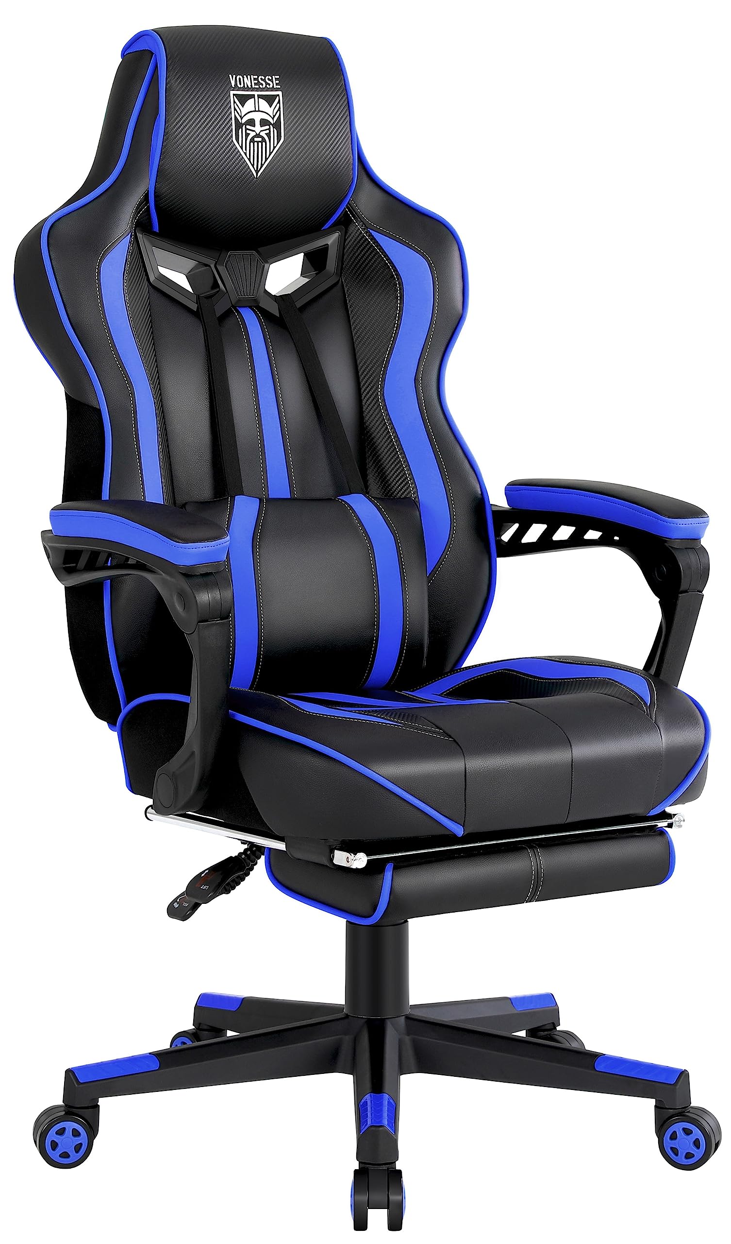 Vonesse Ergonomic Gaming Chair for Adults - Heavy Duty 300LBS Capacity, Reclining with Footrest & Massage - Big and Tall Computer Chair for Long Gaming Sessions - Perfect for Esports, Home Office & Streaming Setup (Blue)