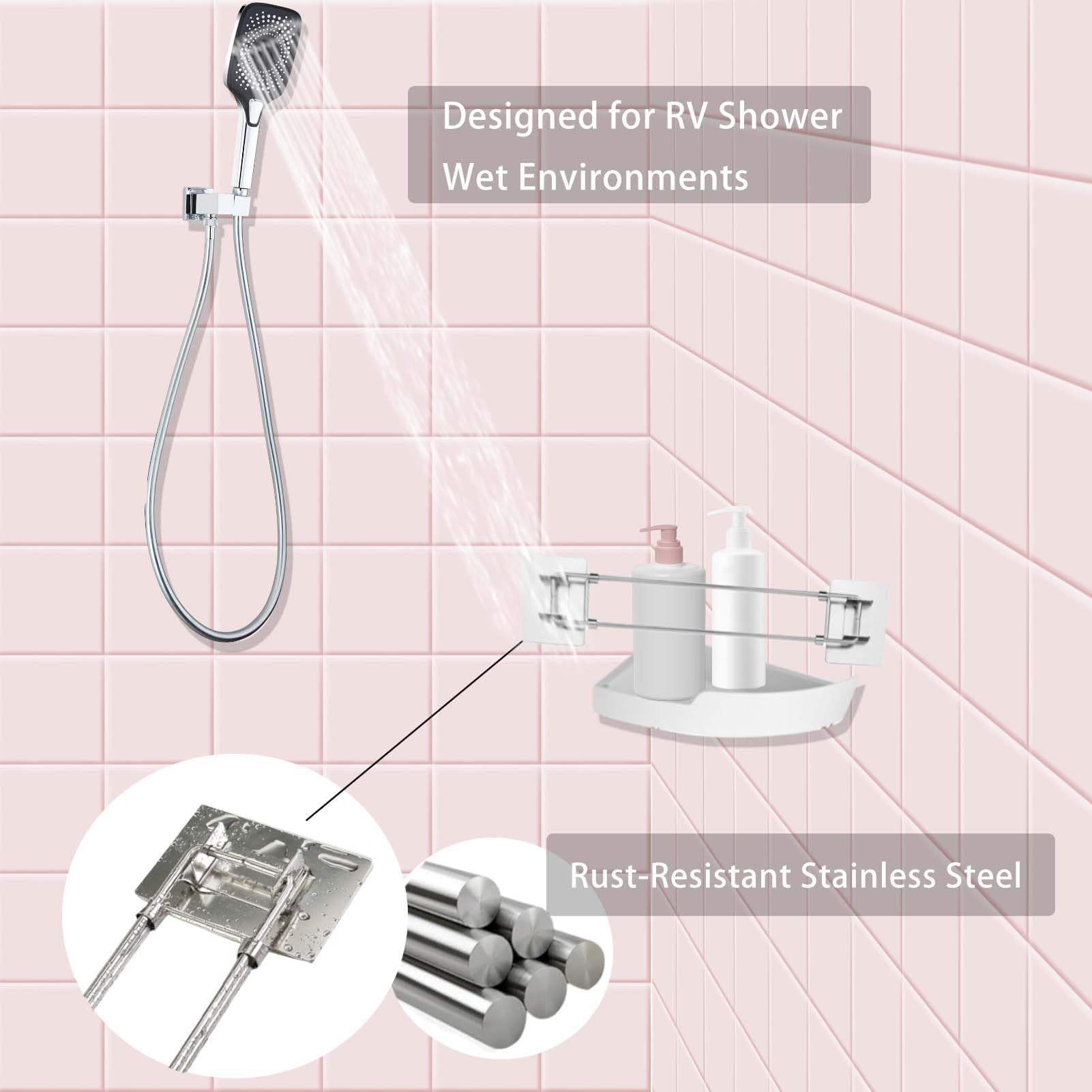 Adjustable Stainless Steel RV Shower Caddy & Corner Storage Bar (7-13 Inch) - 2 Pack Must-Have RV Bathroom Organizer for Campers | Perfect for Small Spaces & RV Shower Organization