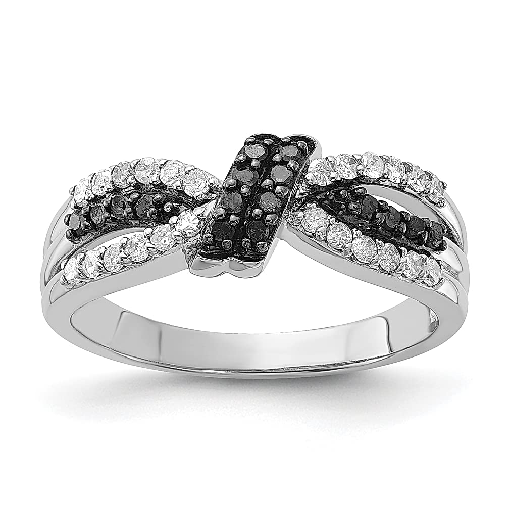 925 Sterling Silver Black & White Diamond Knot Ring for Women - Elegant Jewelry Gift for Her, Perfect for Anniversaries, Birthdays & Special Occasions