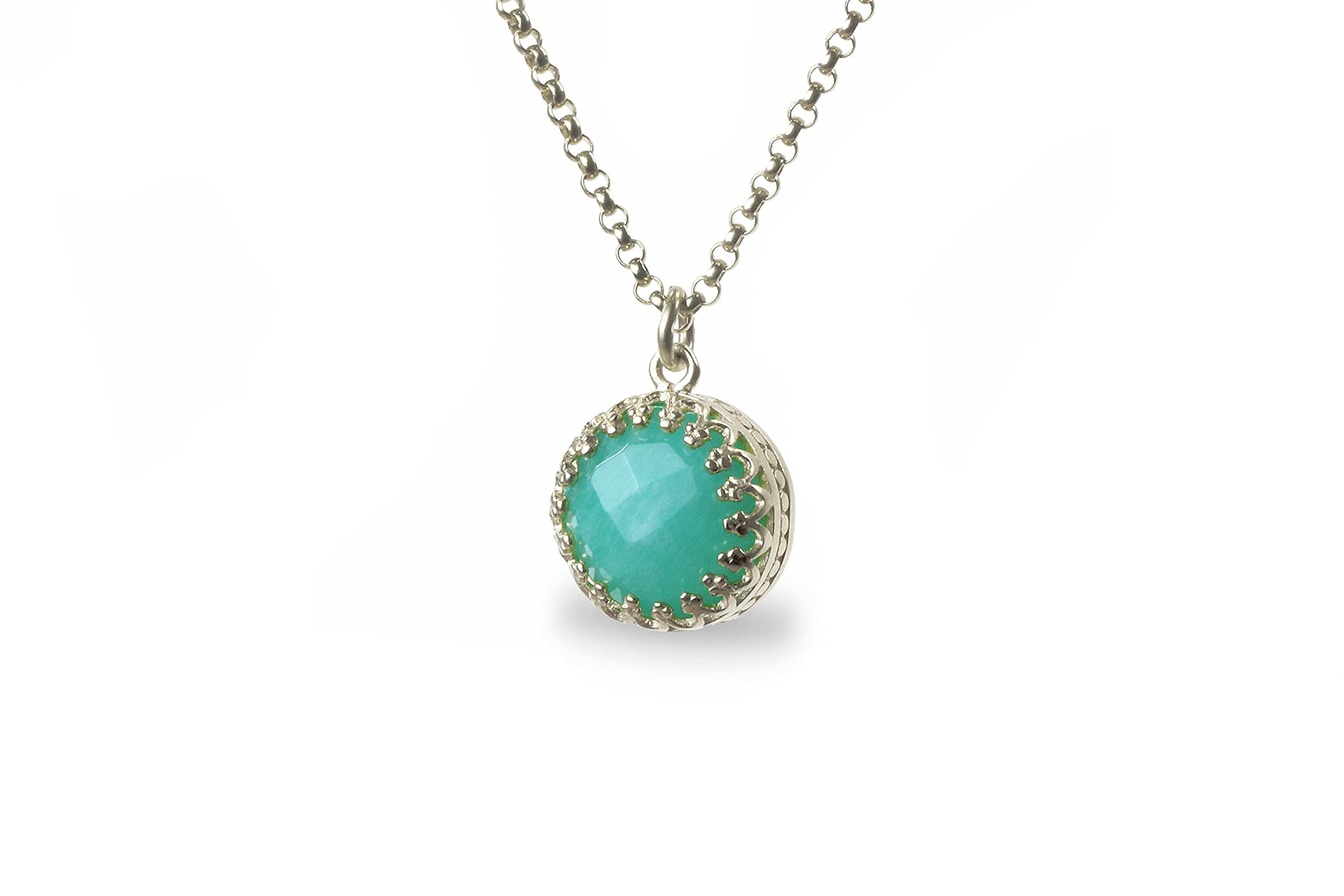 Amazonite Necklace for Women - Sterling Silver Gemstone Pendant with Anemone Design - Vintage Style Handmade Jewelry - Perfect Birthday, Wedding & Anniversary Gift - Elegant Everyday Wear & Special Occasions