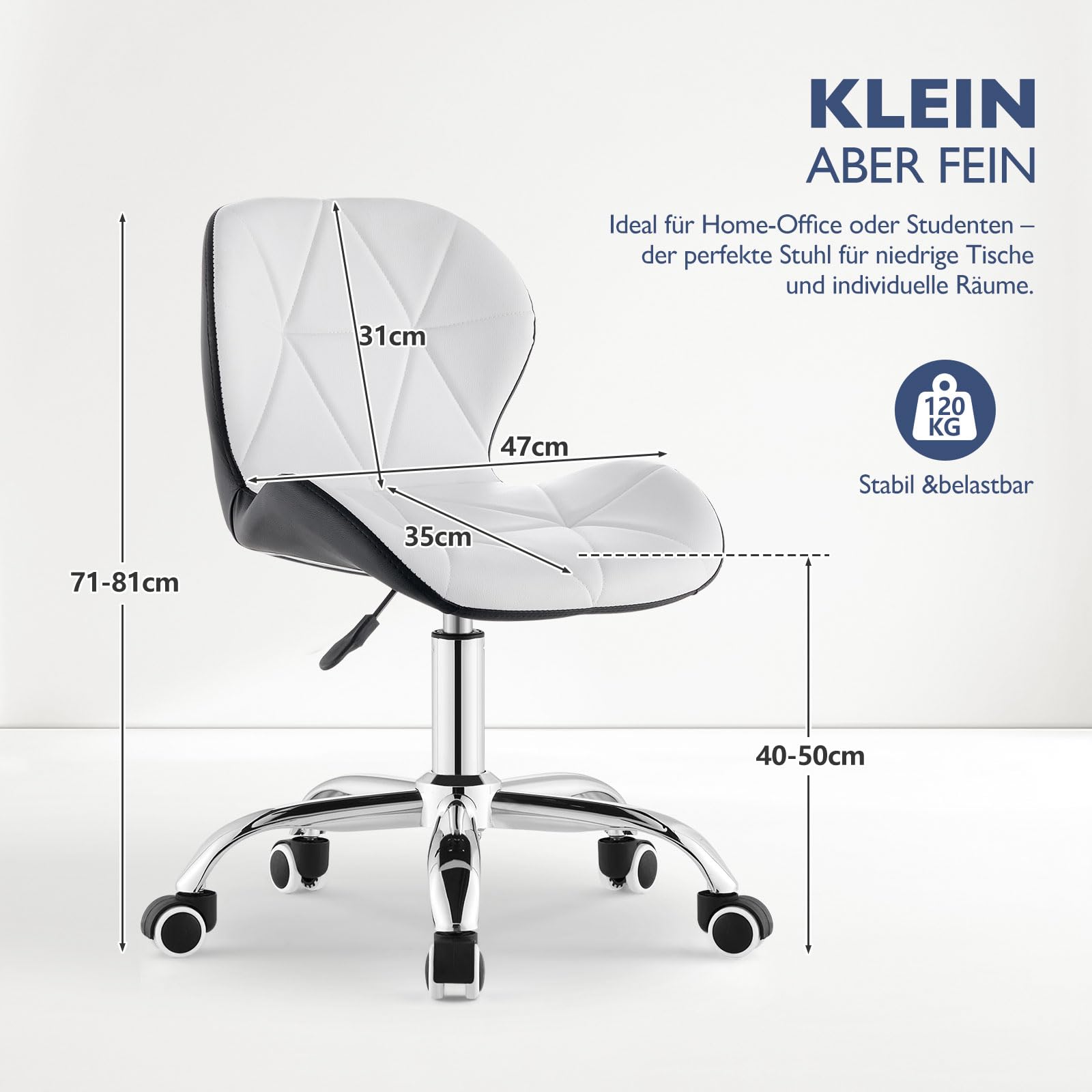 CLIPOP Swivel Office Chair - Adjustable Leather Computer Chair, Comfortable Makeup Chair with Wheels for Bedroom, Living Room, Office (White+Black) - Perfect for Home Office, Gaming Setup & Vanity Area