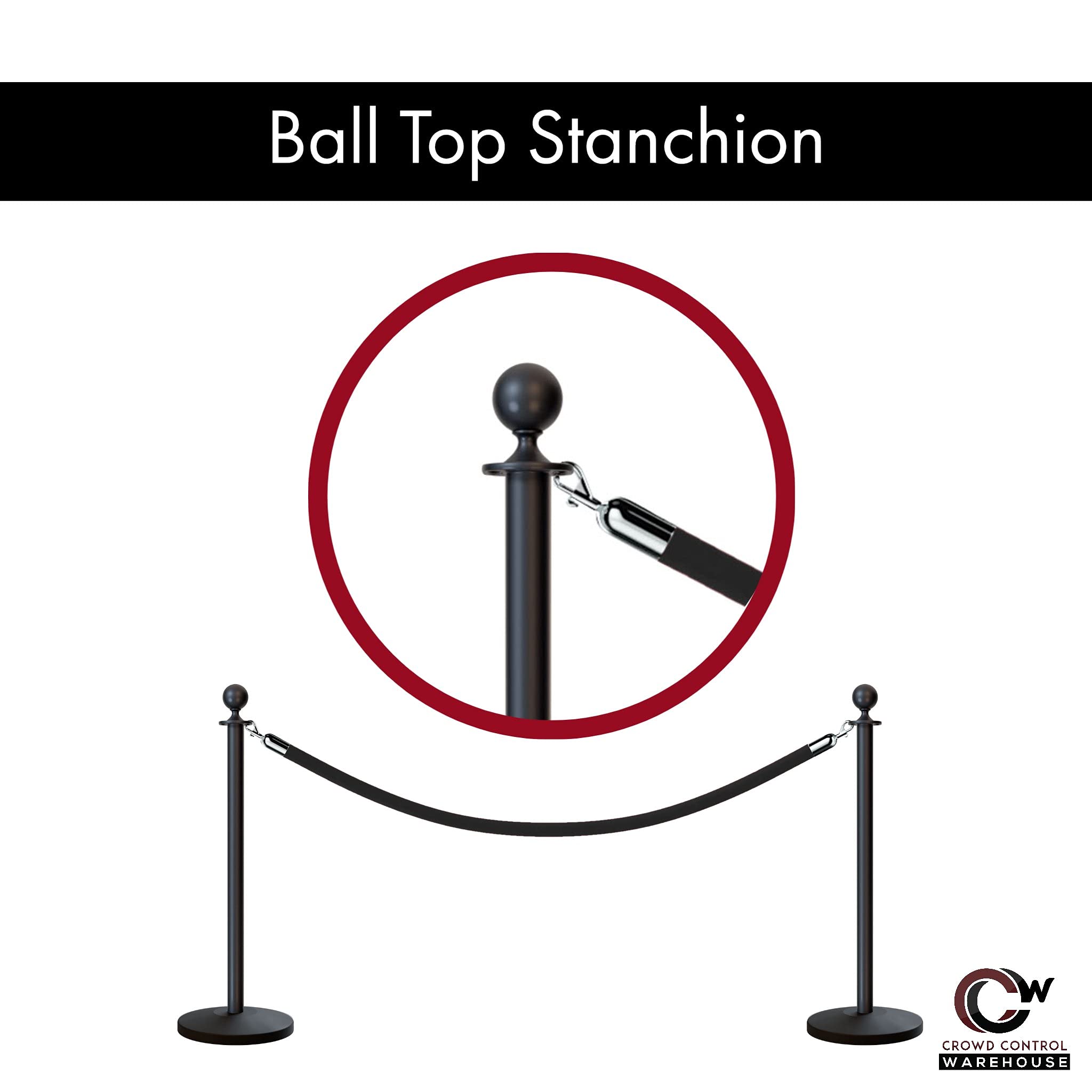 Premium Crowd Control Stanchion Kit - 2 Black Ball Top Posts & 1 Black Velvet Rope (6ft) with Stainless Steel Ends | Warehouse, Event, Retail Queue Management Solution