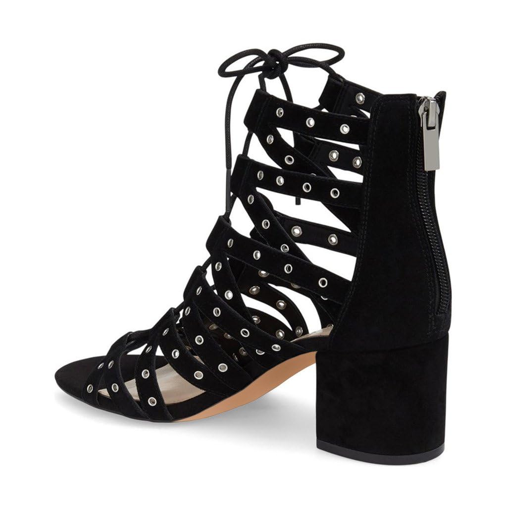 XYD Women's Gladiator Sandals - Caged Block Heel Open Toe Shoes with Grommet Straps & Back Zipper | Perfect for Parties, Weddings & Night Out Dress Pumps