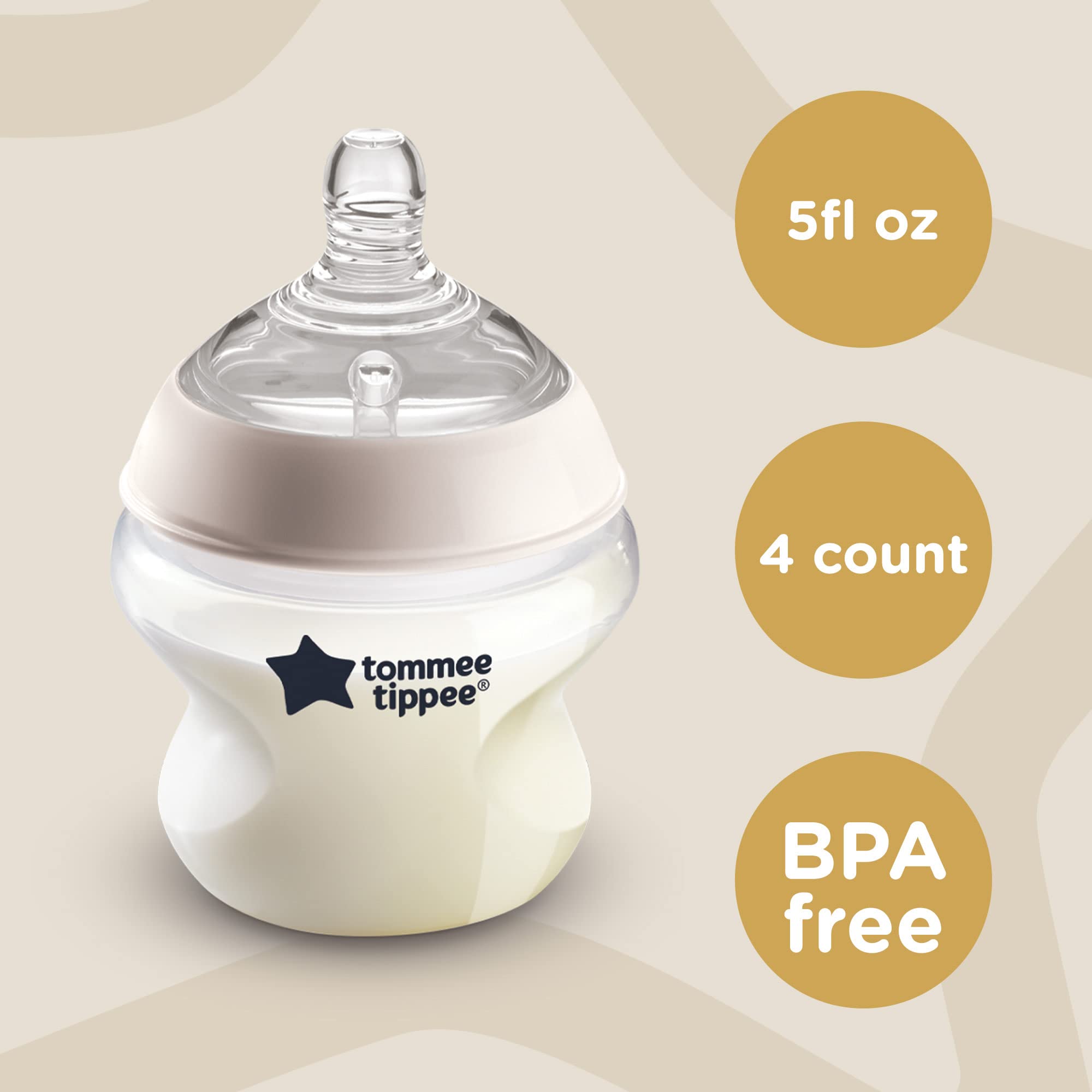 Tommee Tippee Closer to Nature Baby Bottle Set with Medium Flow Nipples - 5 oz BPA-Free Bottles & Nipple Replacement Pack for Newborns & Infants - Perfect for Breastfeeding Transition, Daycare & On-the-Go Feeding
