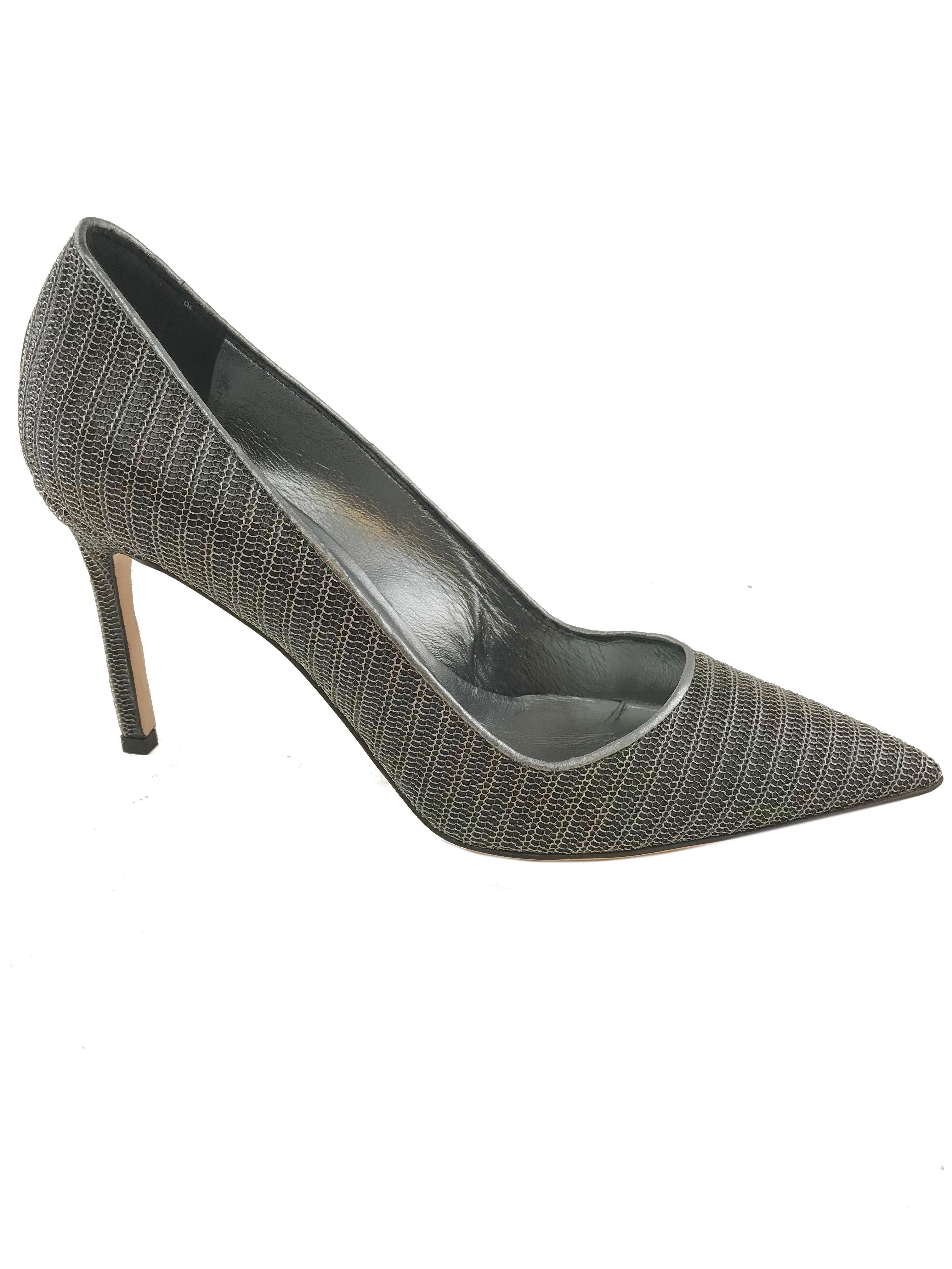 Manolo Blahnik BB Metal Pumps Women's Heels Size 8 | Elegant Pointed Toe Stiletto Pumps for Weddings, Parties & Evening Events