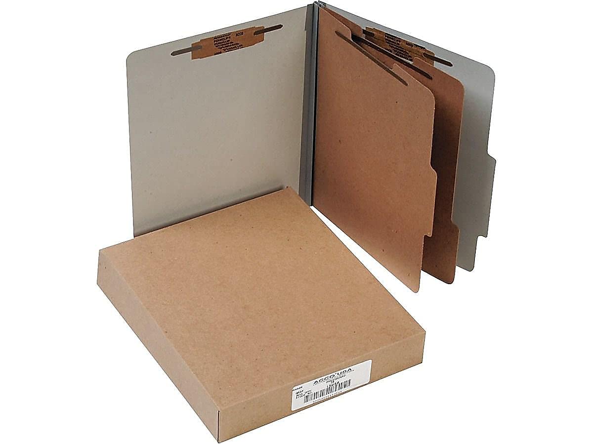 ACCO 15056 25-Pt Pressboard Classification Folders - Letter Size, 6-Section Dividers, Mist Gray (10-Pack) - Perfect for Office Organization, School Supplies & Document Filing