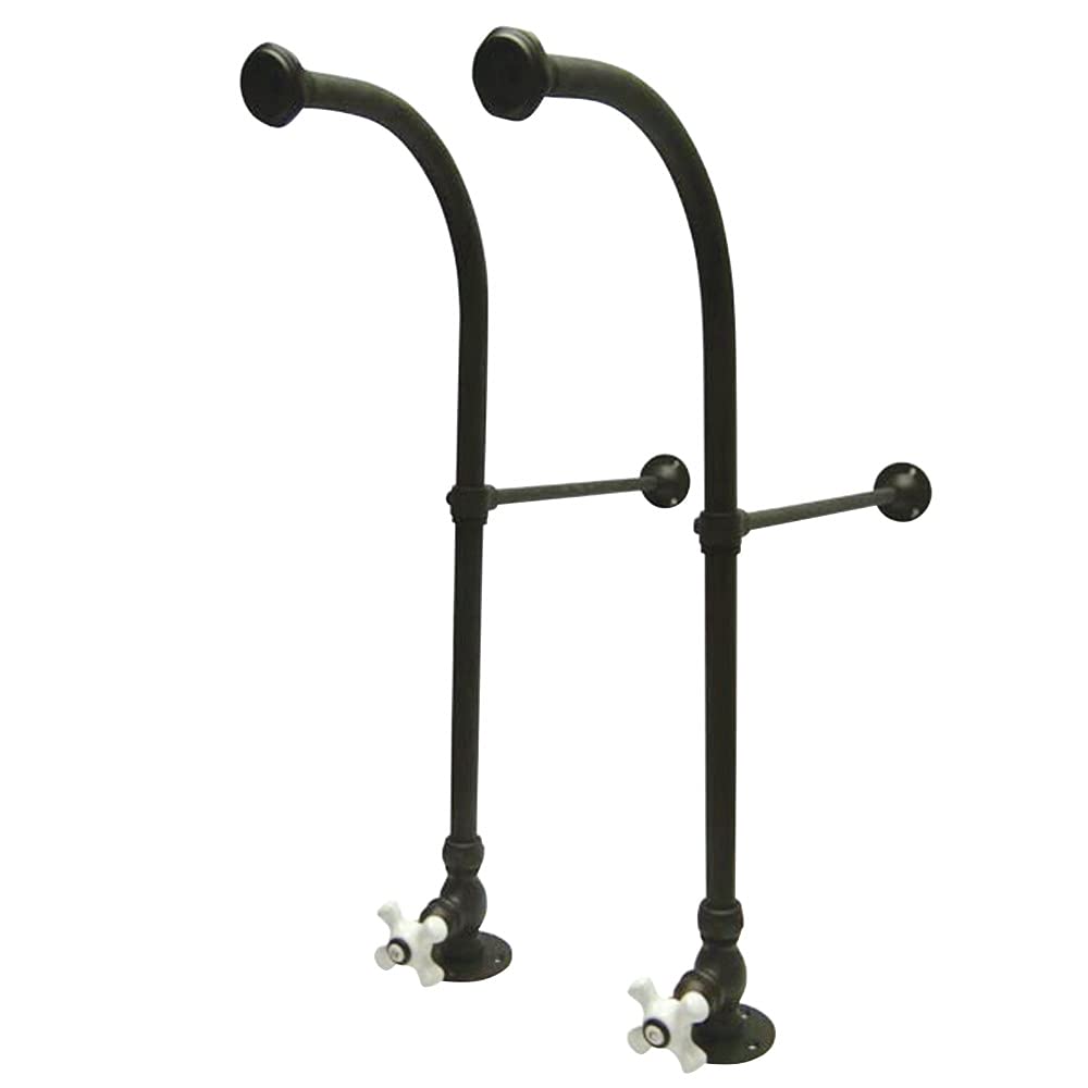 Kingston Brass CC455CX Vintage Freestanding Bathroom Faucet with Stop Valve, Porcelain Cross Handle, 23-Inch Oil Rubbed Bronze - Perfect for Classic Bathroom & Powder Room Decor