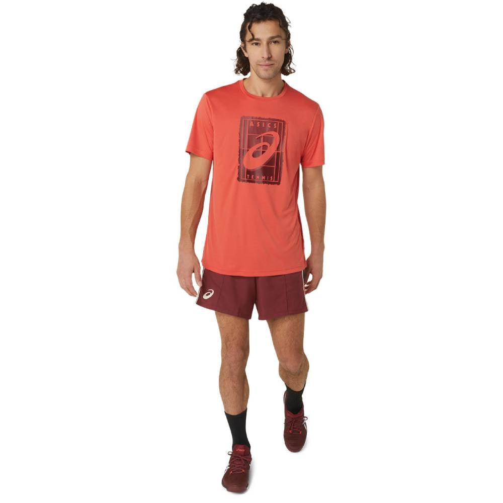 ASICS Men's Court GS Graphic Tee Top - Breathable Cotton Short Sleeve Tennis Shirt for Men (Red) - Perfect for Casual Wear, Gym Workouts & Tennis Matches