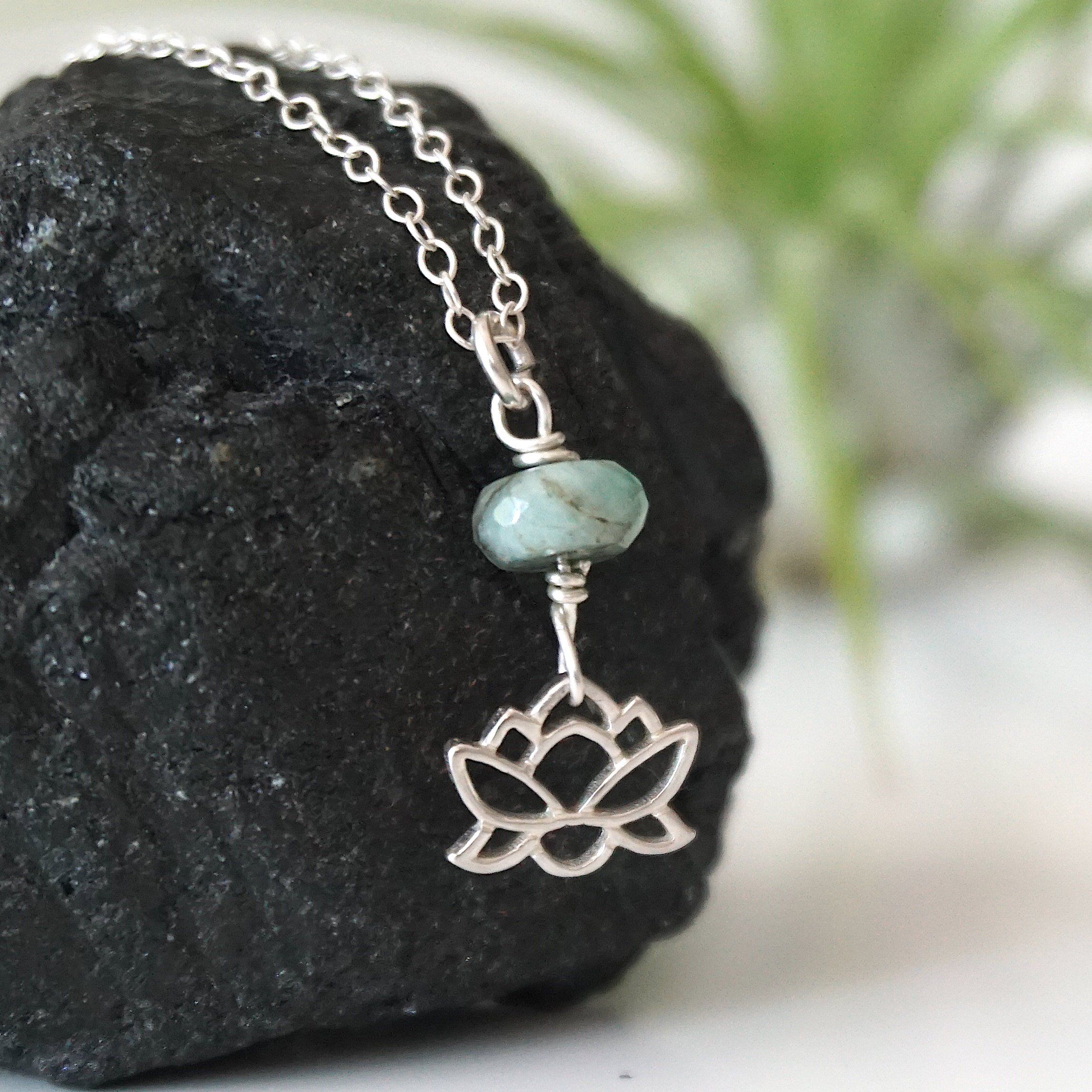 Emerald Bead Lotus Charm Necklace - Sterling Silver Jewelry for Women, Gift for Her, Birthday, Anniversary, Wedding, Party & Special Occasions