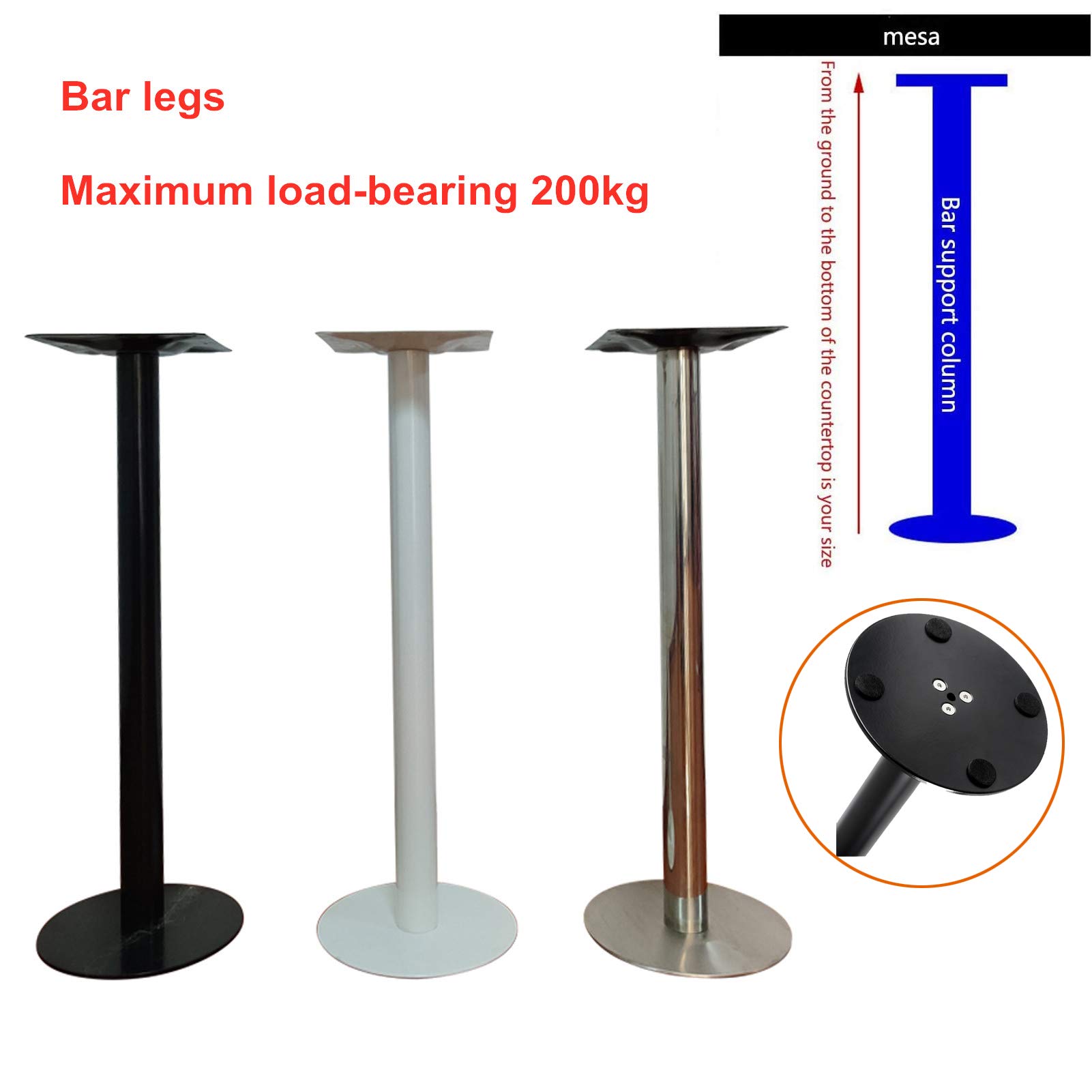 Heavy Duty Single Column Desk Leg - Silver Metal Thickening Round Tube Bracket for Kitchen, Bar, Coffee Table, Worktop (50cm/19.7in) - Perfect for Home Office, Restaurant, and Commercial Furniture Support