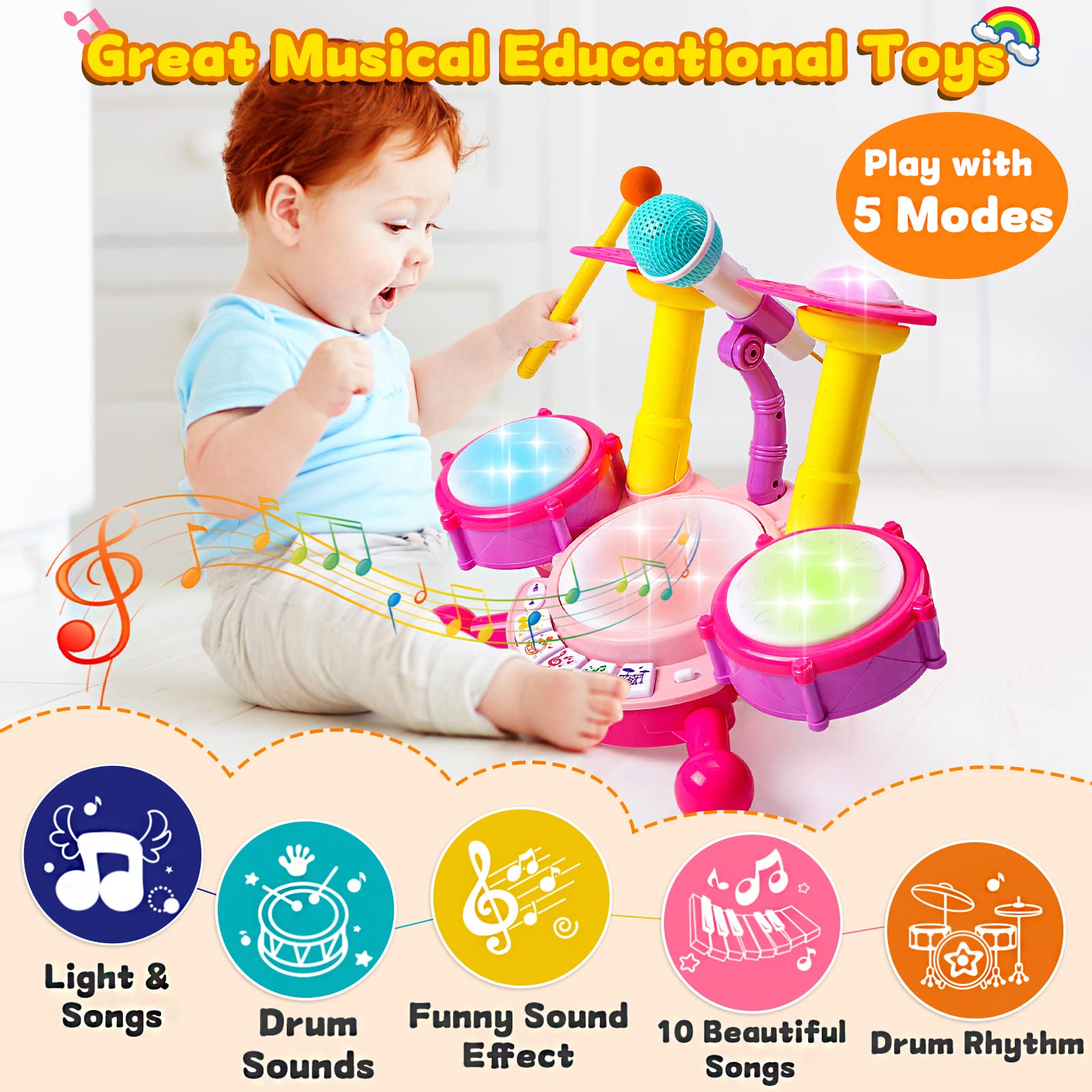 **Best Toddler Drum Set for Kids 1-3 Years - Musical Toys for Baby Girls & Boys - Educational Microphone & Instrument Set - Perfect Gift for 1-2 Year Olds (6-12-18 Months) - Great for Birthday, Christmas & Playtime Fun**