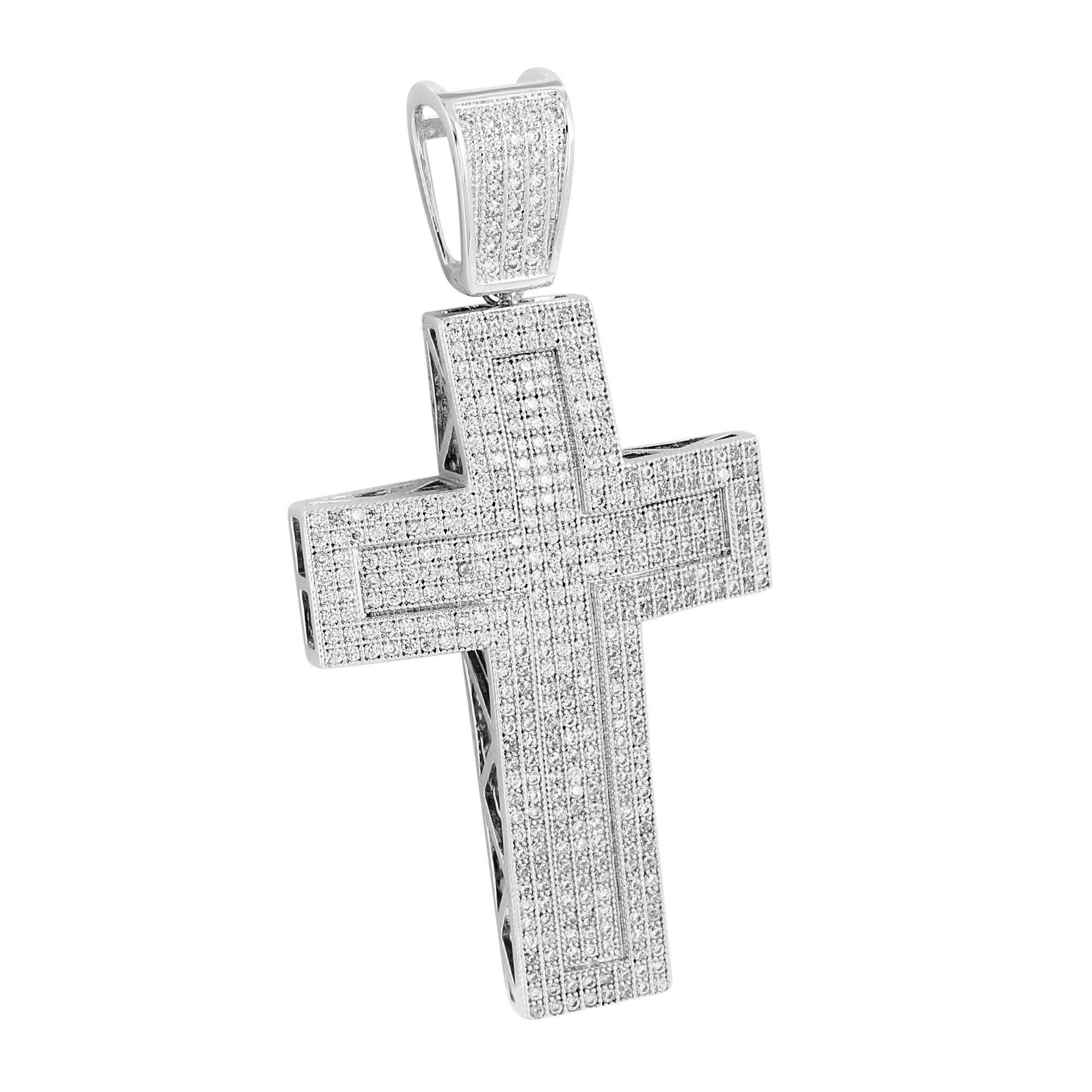 White Jesus Cross Pendant Necklace with Simulated Diamond Micro Pave - Elegant Religious Jewelry for Women, Perfect for Church, Weddings & Special Occasions