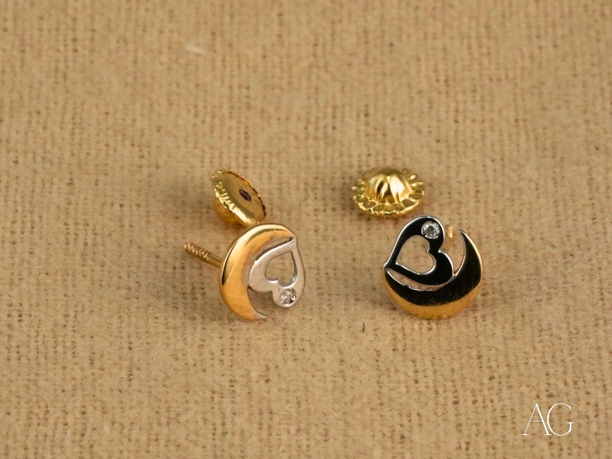 18K Gold Moon and Heart Earrings for Women – Romantic Celestial Jewelry Gift for Valentine's Day, Anniversary & Special Occasions