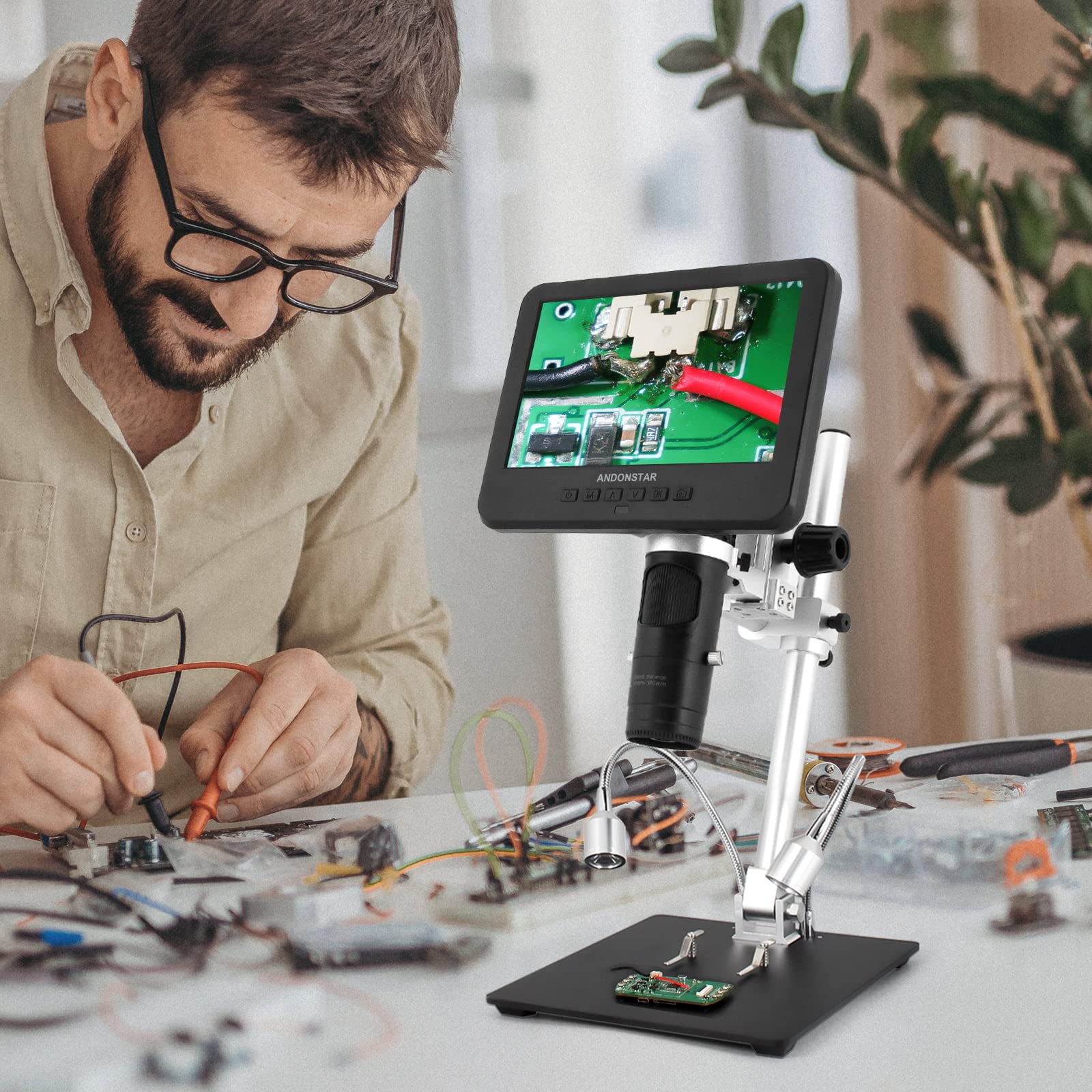 Andonstar AD246SM 2000X UHD 2160P HDMI Digital Microscope - Professional PCB Soldering & Electronics Repair Tool for Phone, Watch, Coin Inspection - Ideal for Hobbyists, Jewelers & Biology Labs