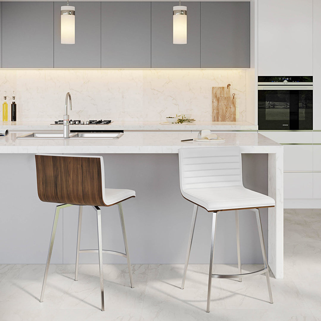 Modern Mason Swivel Counter Stools Set of 2 - 360° Rotating Bar Stools with Adjustable Height for Kitchen Island, Breakfast Bar & Home Decor - Comfortable PU Leather Seat & Sturdy Metal Base