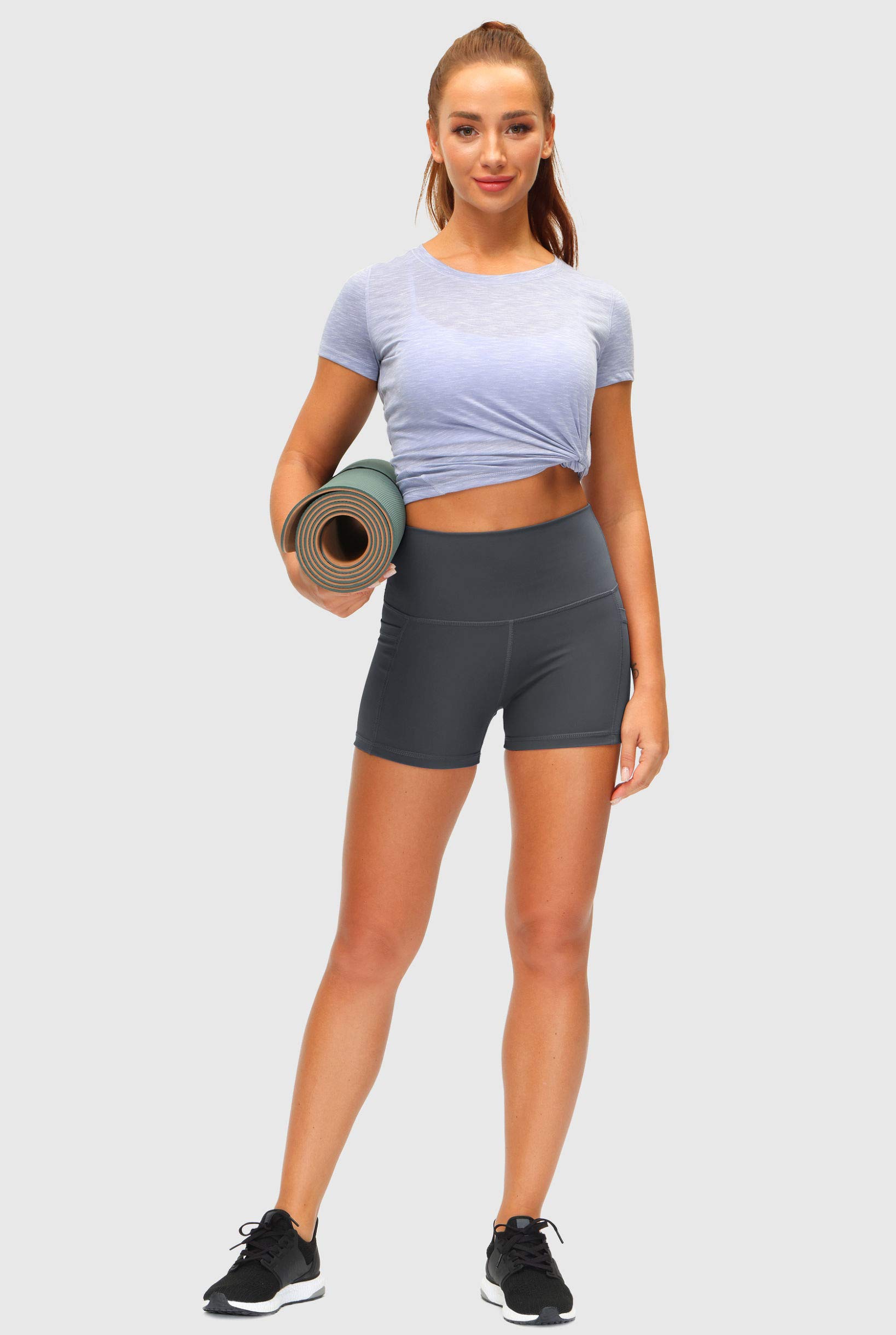 High Waist Yoga Shorts for Women with Side Pockets - Tummy Control Workout Shorts 8