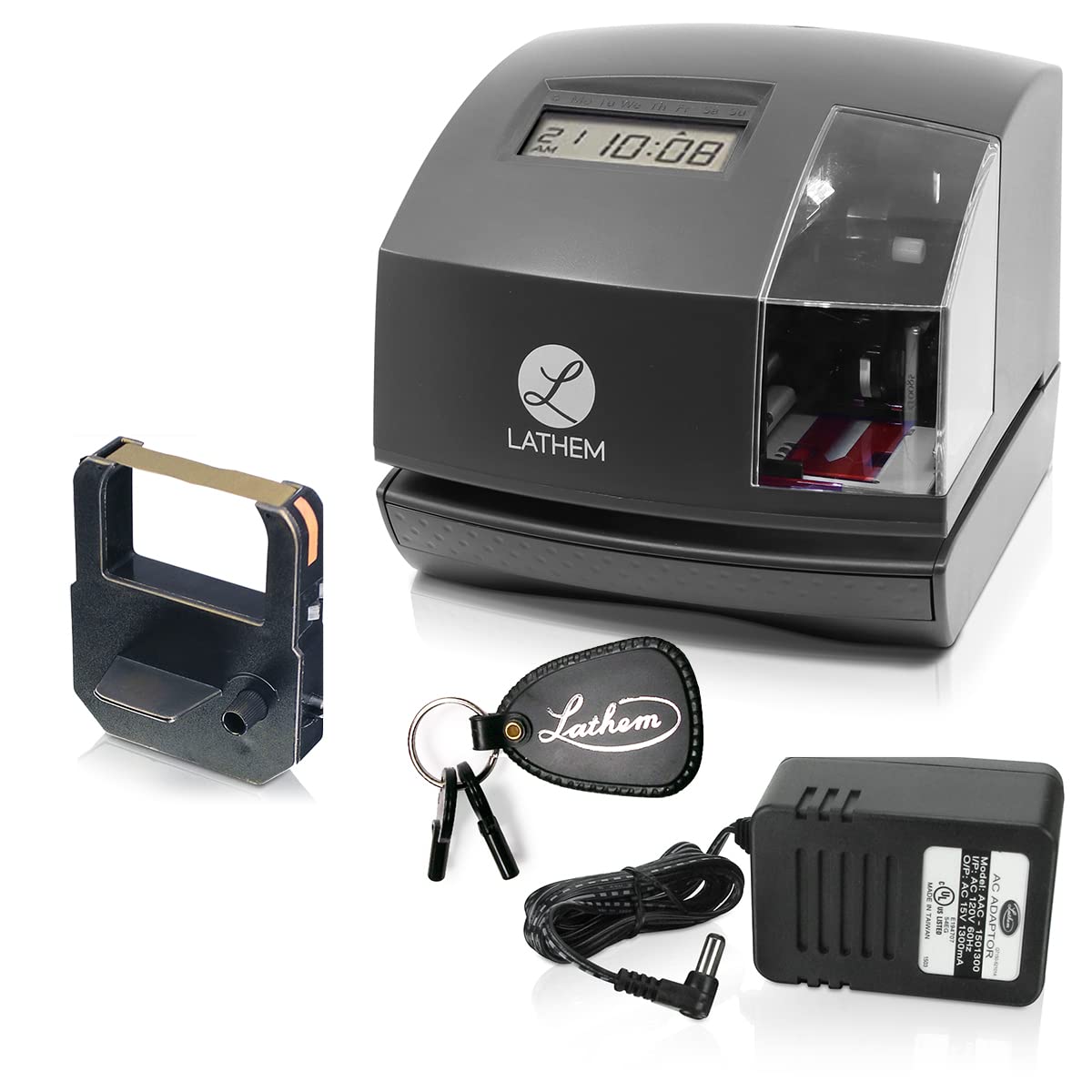 Lathem 1600E Time Clock & Document Stamp - Employee Punch Clock System for Small Business with Tru-Align Time Cards (Charcoal Gray) | Perfect for Office Time Tracking & Payroll Management