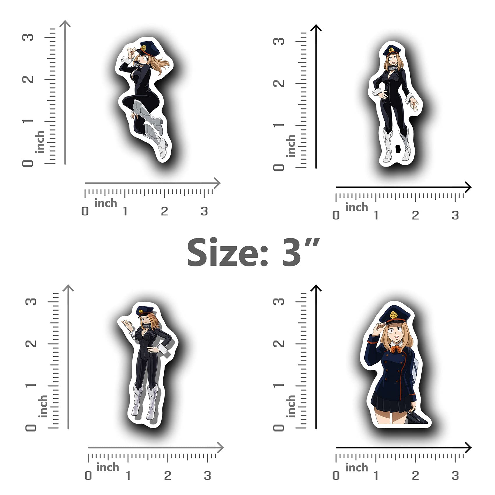 Alexiss MHA Camie Utsushimi Maboromicamie Anime Stickers 4-Pack - 3'' Cool Girl Decals for Water Bottles, Phone, Laptop, Skateboard & Car - Perfect for My Hero Academia Fans & Anime Lovers