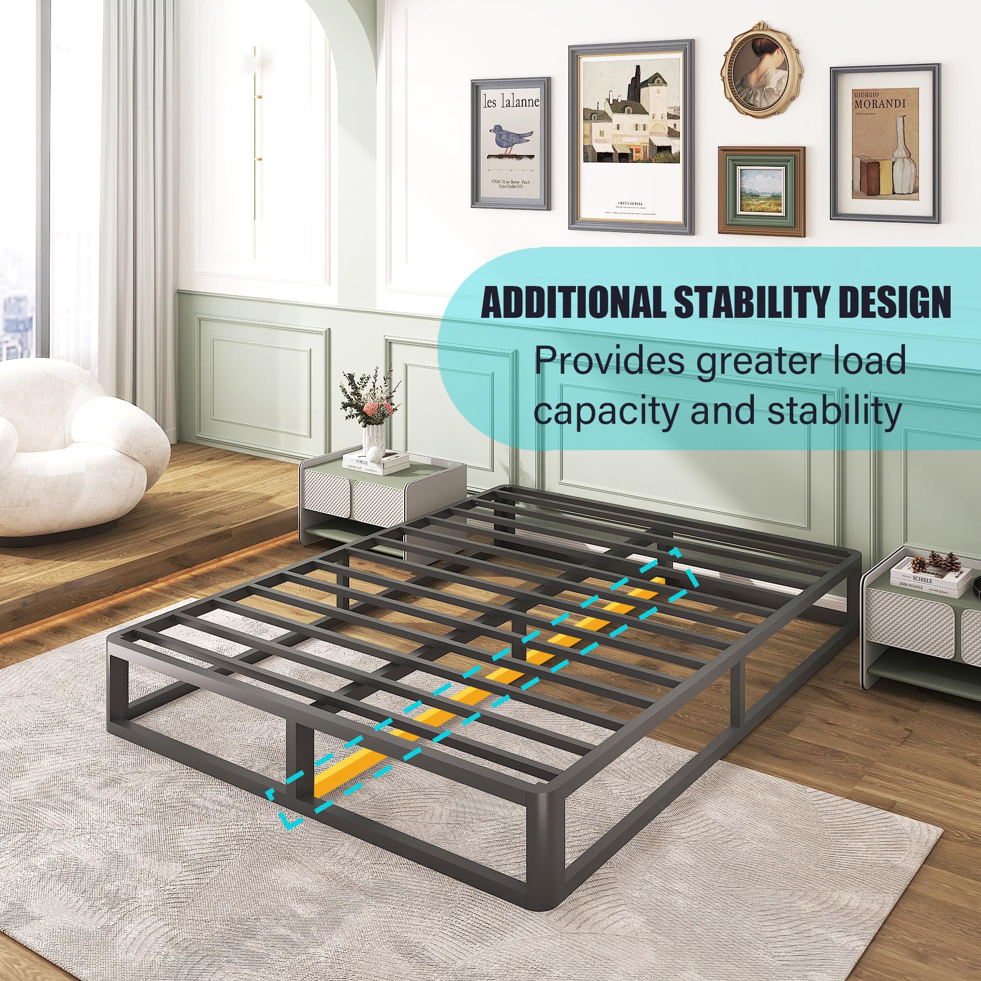 10 Inch Heavy Duty Metal King Bed Frame - 3500 LBS Capacity, Anti-Bending Round Corner Legs, Steel Slat Support, No Box Spring Needed | Quiet, Easy Assembly Platform Bed for Master Bedroom & Guest Rooms