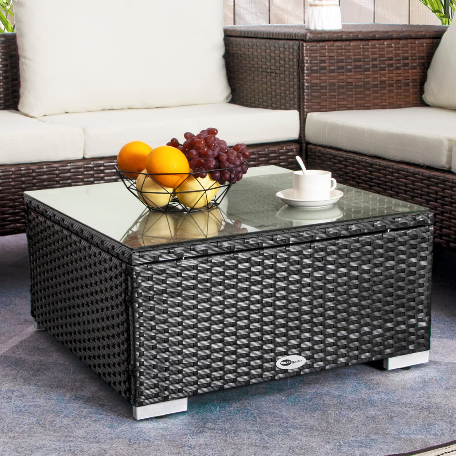 DIMAR Outdoor Wicker Patio Furniture Set - Modern Rattan Sectional Sofa with Coffee Table - No Assembly Required - Black (25.2