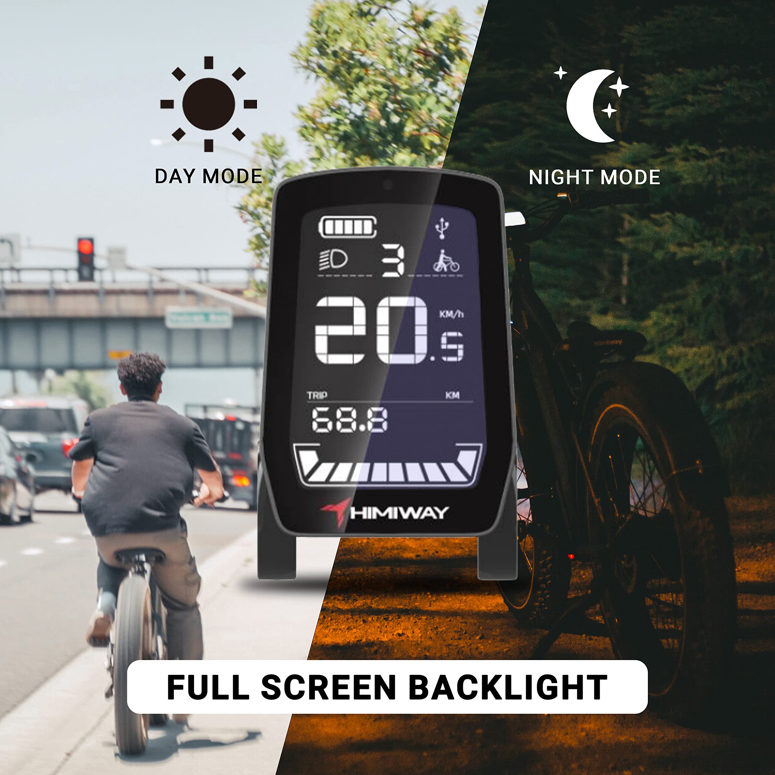 Himiway E-Bike LCD Display - Waterproof Bike Computer with GPS for Cycling & Electric Scooters - Compatible with Zebra, Zebra Step Thru, Cobra Models - Perfect for Commuting, Trail Riding & Outdoor Adventures