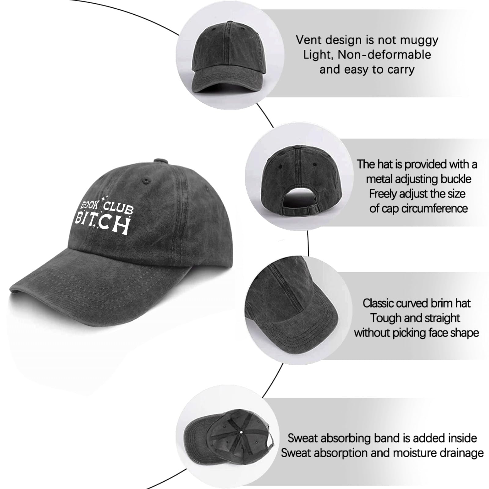 Custom Book Club Bitch Baseball Cap for Men - Pigment Black Golf Hat, Stylish Gift for Girlfriends, Beach & Outdoor Activities | Perfect for Golfing, Beach Trips, and Casual Wear