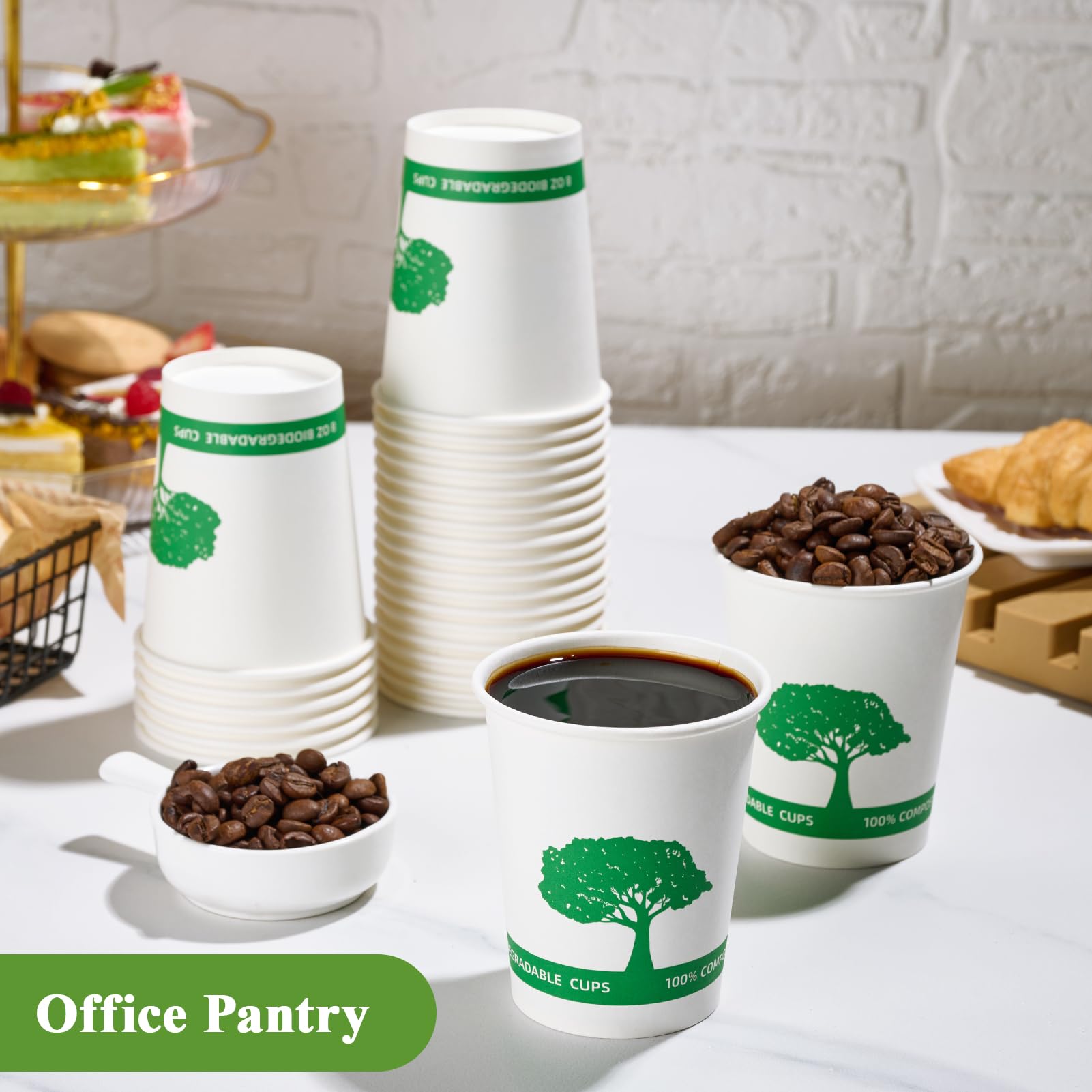 Vplus 400 Pack 8 oz Compostable Paper Coffee Cups | Biodegradable Disposable Hot Drinking Cups | Eco-Friendly Party, Picnic & Event Supplies | Perfect for Coffee Shops, Office Breakrooms & Outdoor Gatherings