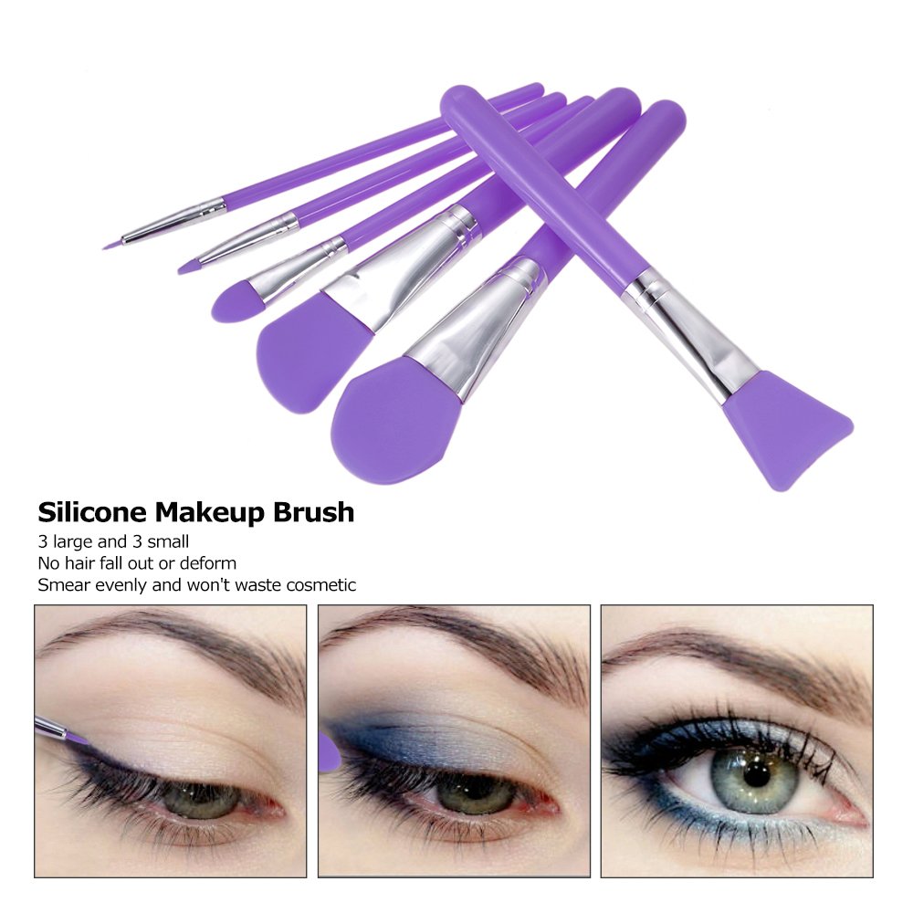 EXCLUZO 6-Piece Professional Makeup Brush Set - Foundation, Eyeshadow, Eyebrow Brushes with Ergonomic Purple Handle - Perfect for Daily Makeup, Contouring & Beauty On-The-Go