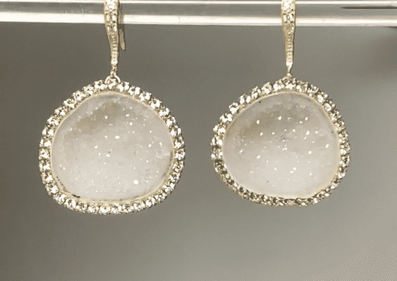 Ivory White Tabasco Geode Earrings - Diamond Style Bridal Jewelry for Wedding, Party & Special Occasions