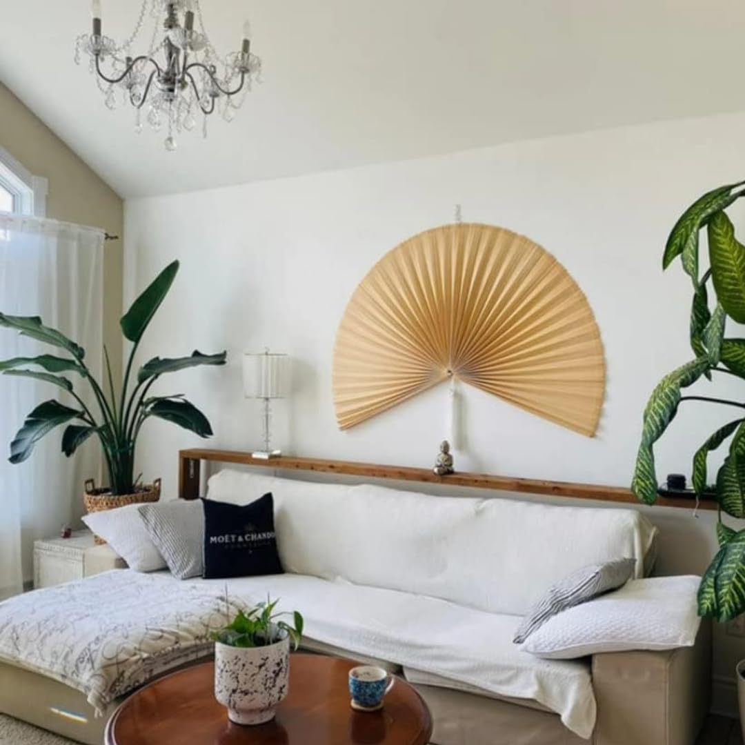 Large 60in Handmade Natural Bamboo Folding Wall Fan - Boho Decorative Fan for Bedroom, Over the Bed Headboard & Wall Decor - Perfect for Home, Office, and Tropical Themed Spaces