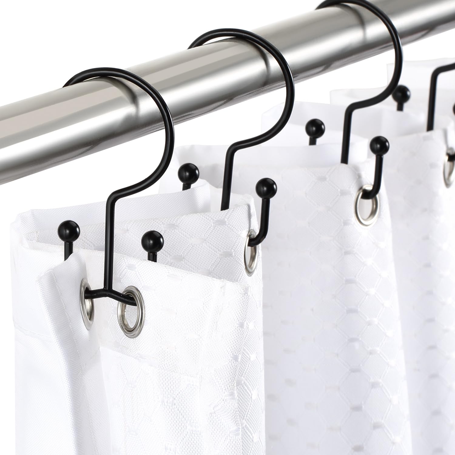 Premium Black Shower Curtain Hooks - 12 Pack Stainless Steel Rustproof Double Rings with Anti-Drop Design for Bathroom Decor | Perfect for Modern Showers, Bathtubs and Spa-Style Bathrooms