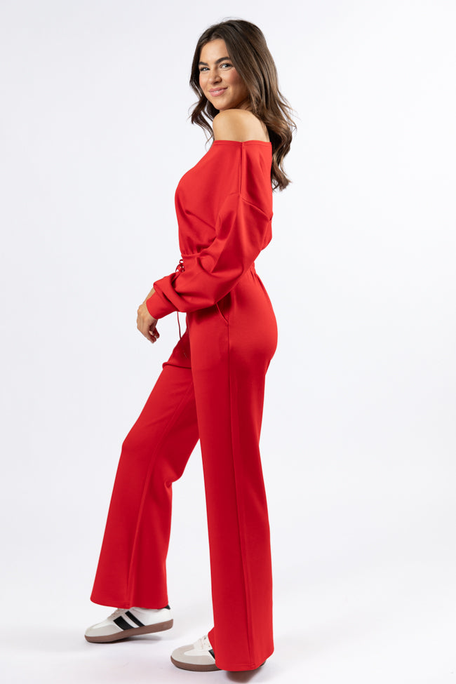Stylish Red Boat Neck Jumpsuit for Women - Comfortable & Fashionable Outfit for Parties, Dates & Casual Wear | Final Sale