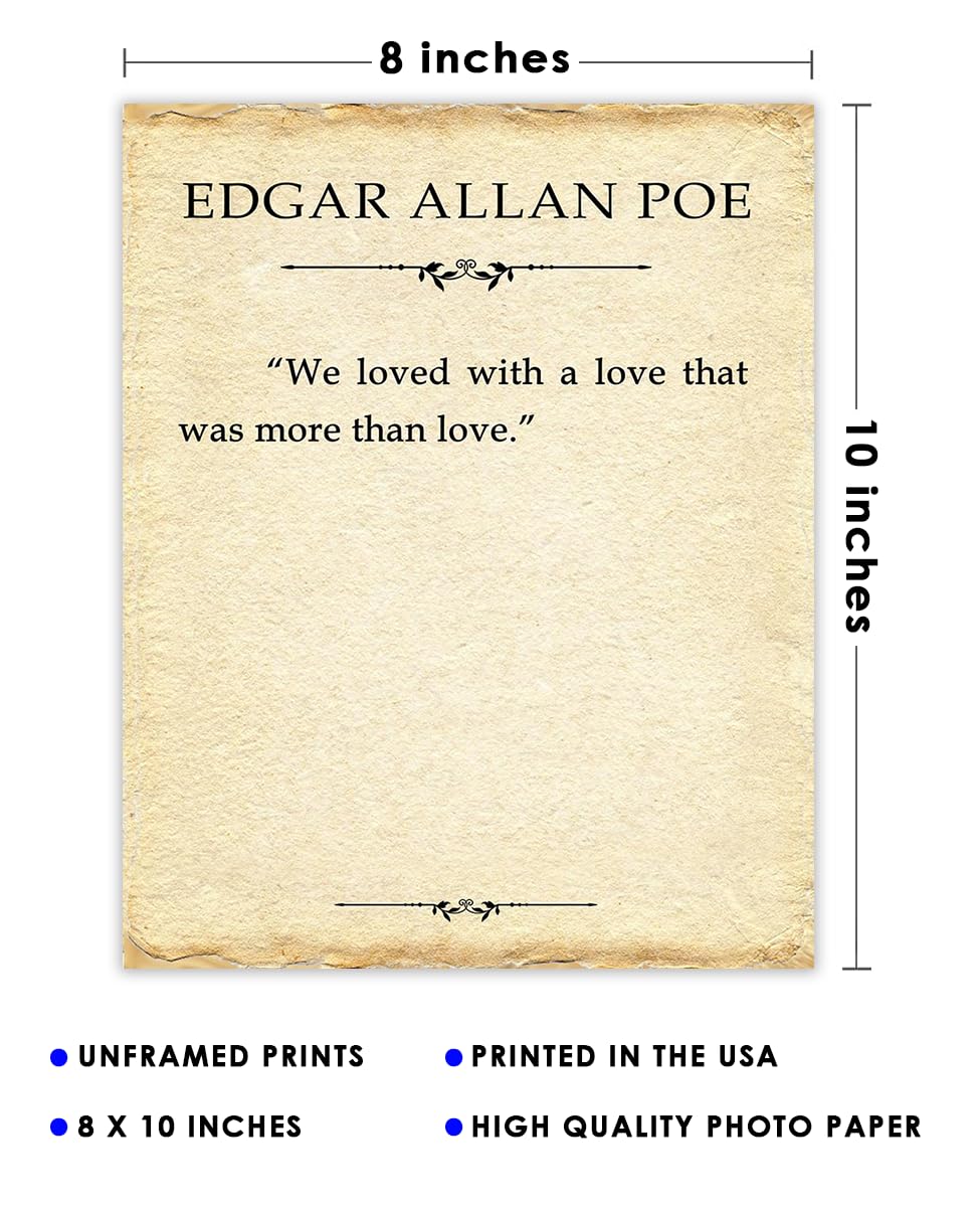 Edgar Allan Poe Motivational Wall Art - 'We Loved a Love That Was More...' Inspirational Quote Print - 8x10 Positive Affirmations Decor for Bedroom, Office, Living Room - Perfect Gift for Men & Women, Poetry Lovers & Literary Enthusiasts