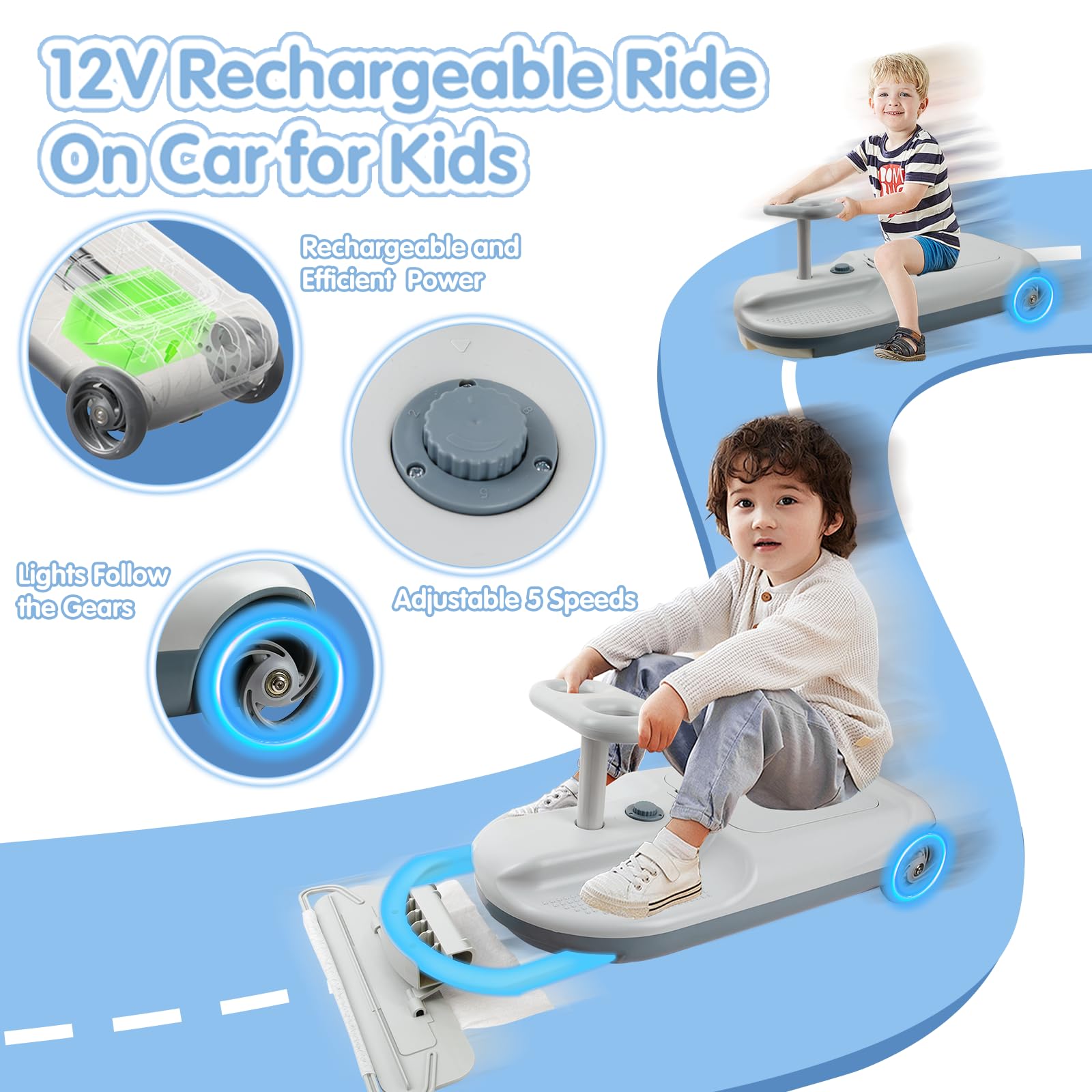 12V Kids Ride On Race Car - Electric Go Kart with Variable Speed Control, Portable Cleaning Car for Children, Safe & Durable with Storage Box - Perfect for Indoor & Outdoor Play, Birthday Gifts, Backyard Fun