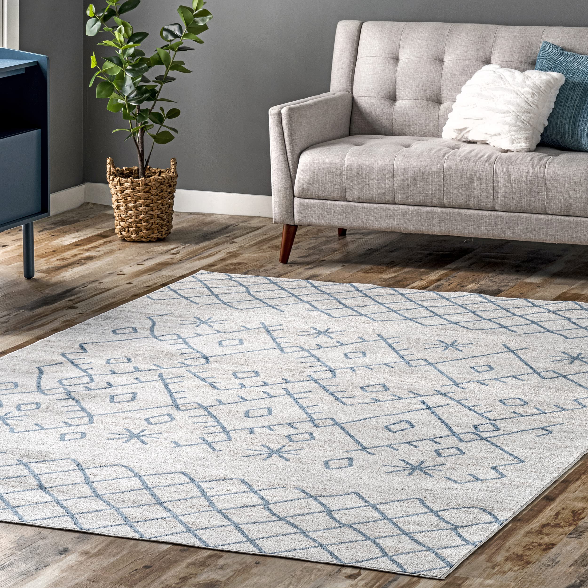 nuLOOM Juniper Machine Washable Moroccan Area Rug 8' x 10' Blue - Soft Boho Chic Living Room Bedroom Rug for Home Decor